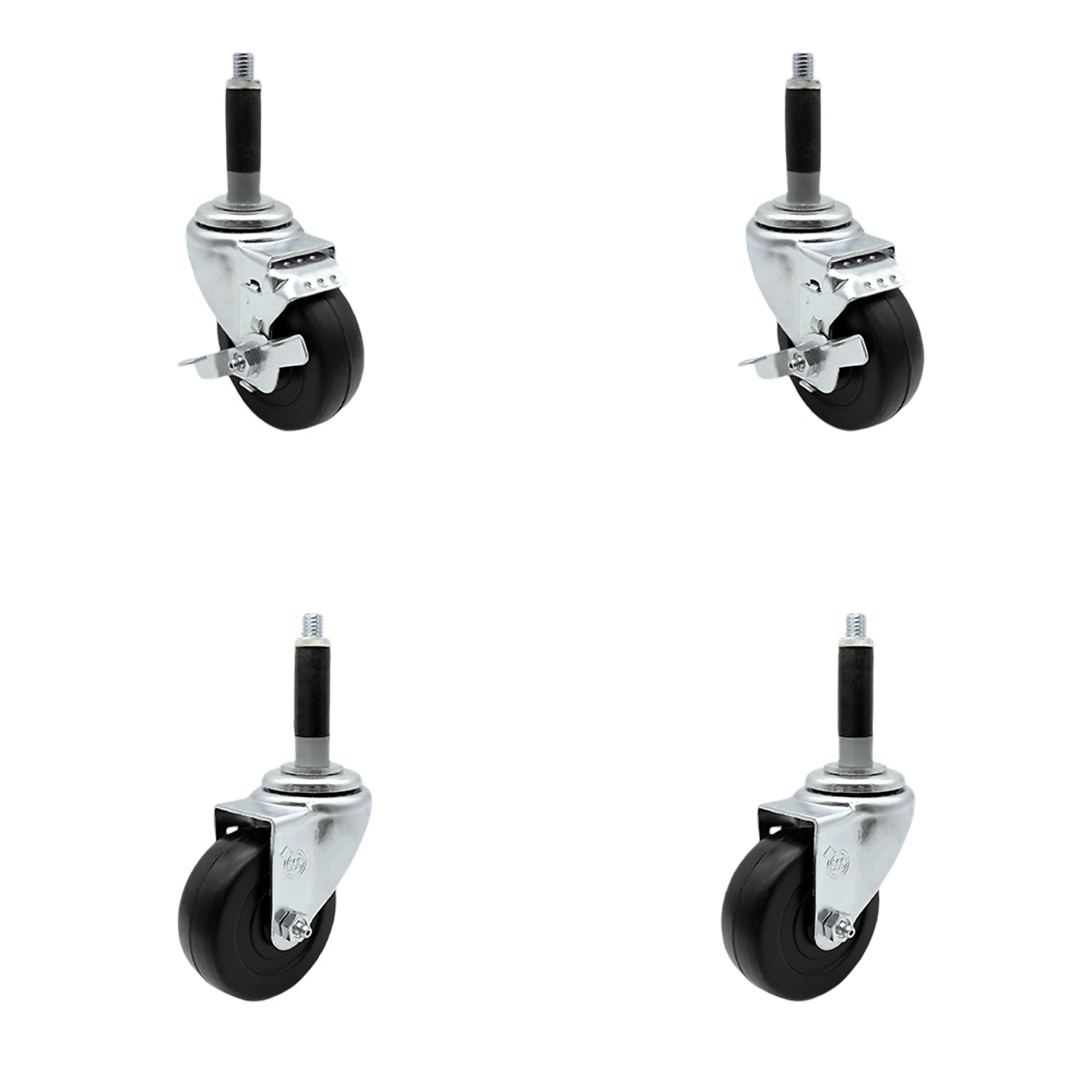 Service Caster, 3Inch x 1 1/4Inch Stem Casters, Wheel Diameter 3 in, Caster Type Swivel, Package (qty.) 4, Model SCC-EX20S314-HRS-2-TLB-2-MTG40