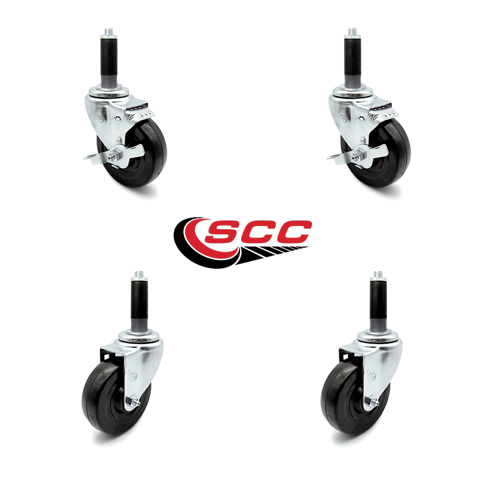 Service Caster, 4Inch x 1 1/4Inch Stem Casters, Wheel Diameter 4 in, Caster Type Swivel, Package (qty.) 4, Model SCC-EX20S414-HRS-2-TLB-2-MTG41