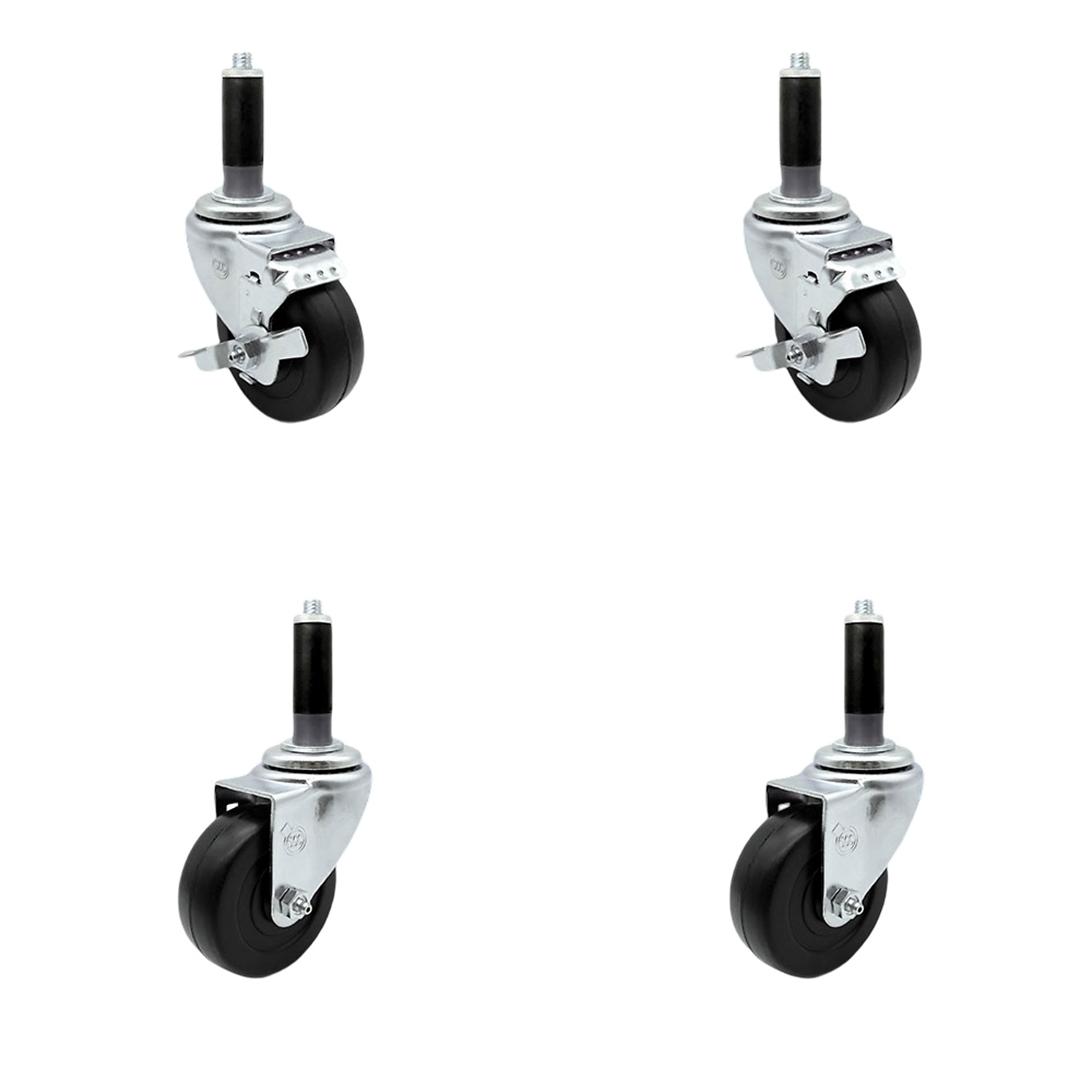 Service Caster, 3Inch x 1 1/4Inch Stem Casters, Wheel Diameter 3 in, Caster Type Swivel, Package (qty.) 4, Model SCC-EX20S314-HRS-2-TLB-2-MTG41