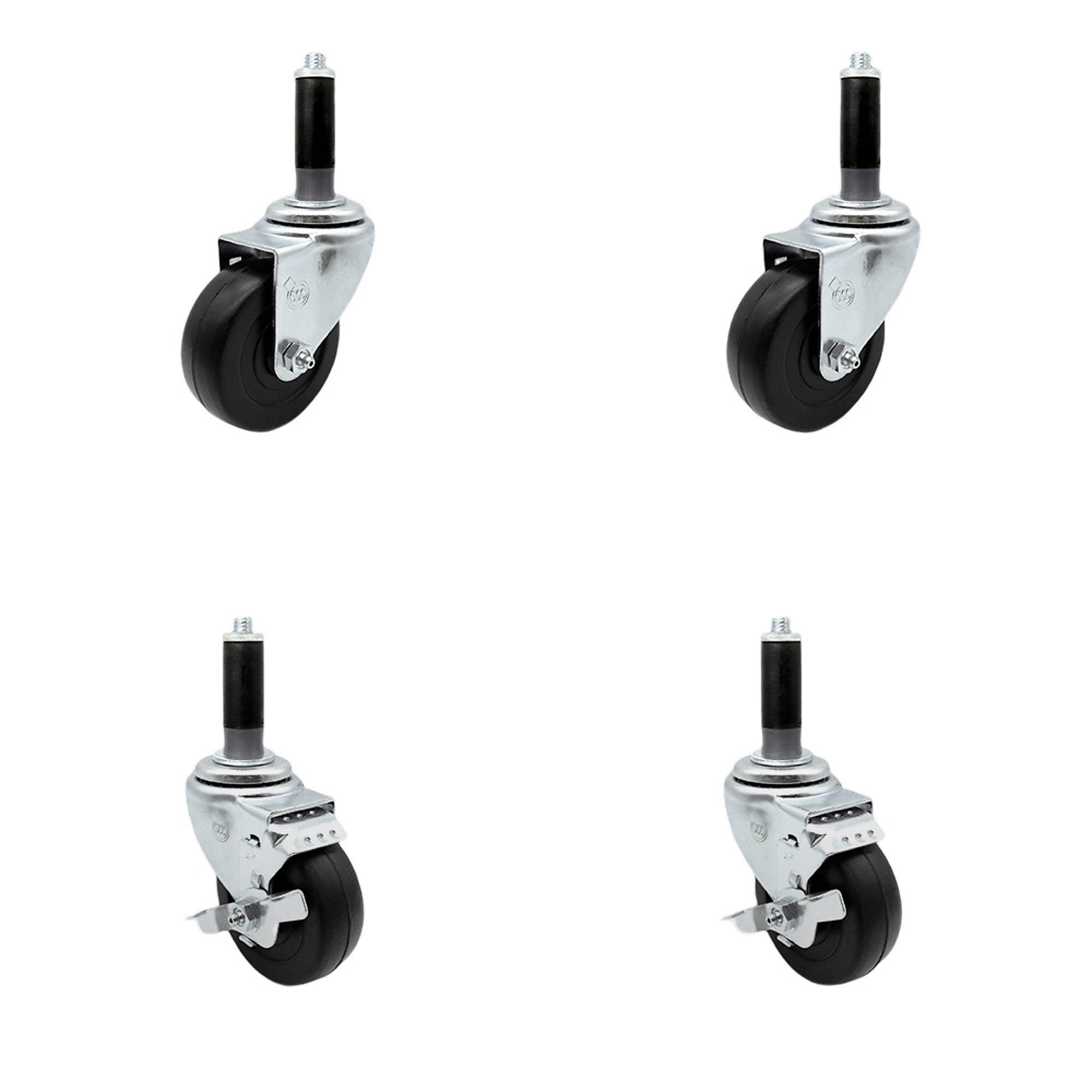 Service Caster, 3 1/2Inch x 1 1/4Inch Stem Casters, Wheel Diameter 3.5 in, Caster Type Swivel, Package (qty.) 4, Model SCC-SSEX20S3514-HRS-2-TLB-2-