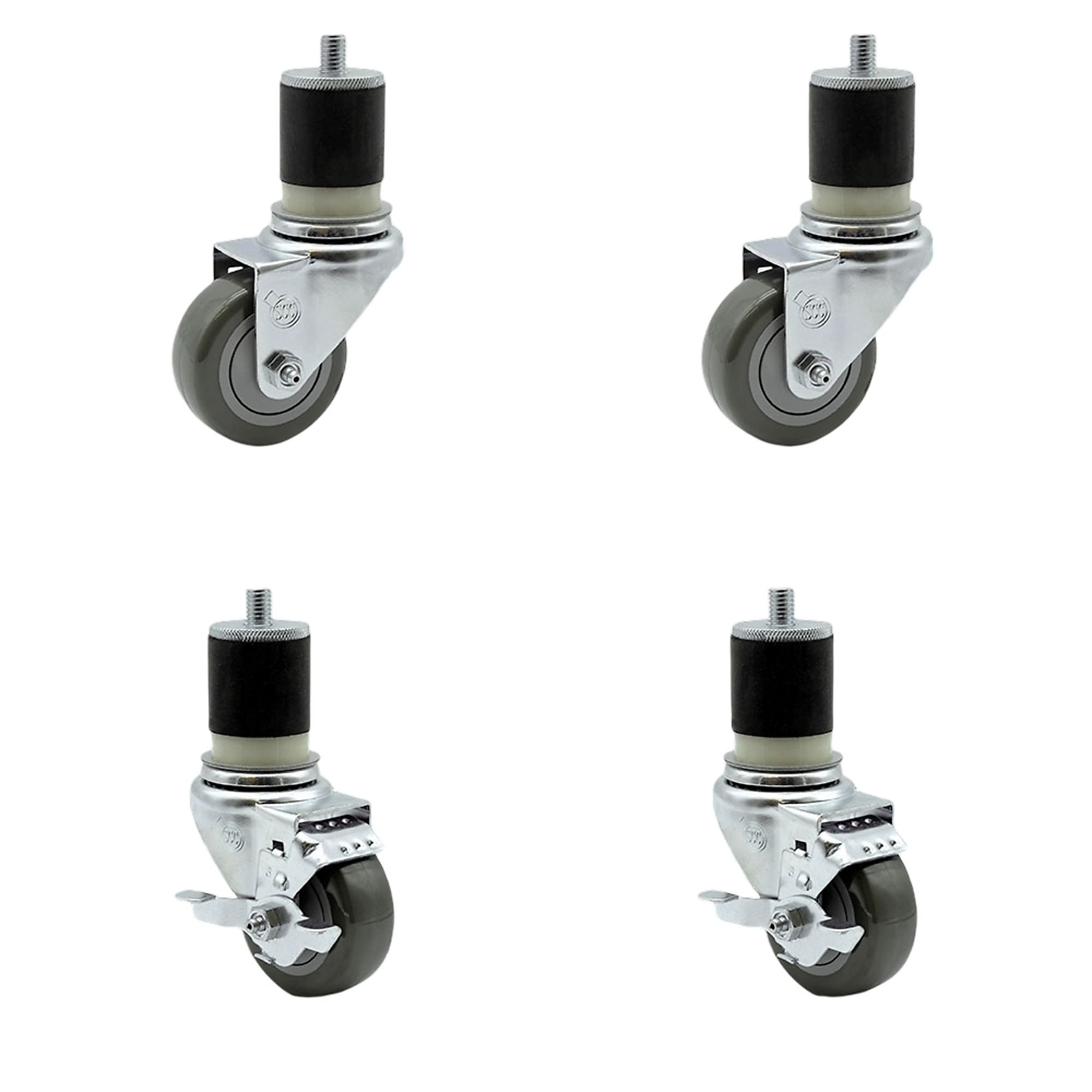 Service Caster, 3Inch x 1 1/4Inch Stem Casters, Wheel Diameter 3 in, Caster Type Swivel, Package (qty.) 4, Model SCC-EX20S314-PPUB-2-TLB-2-MTG21