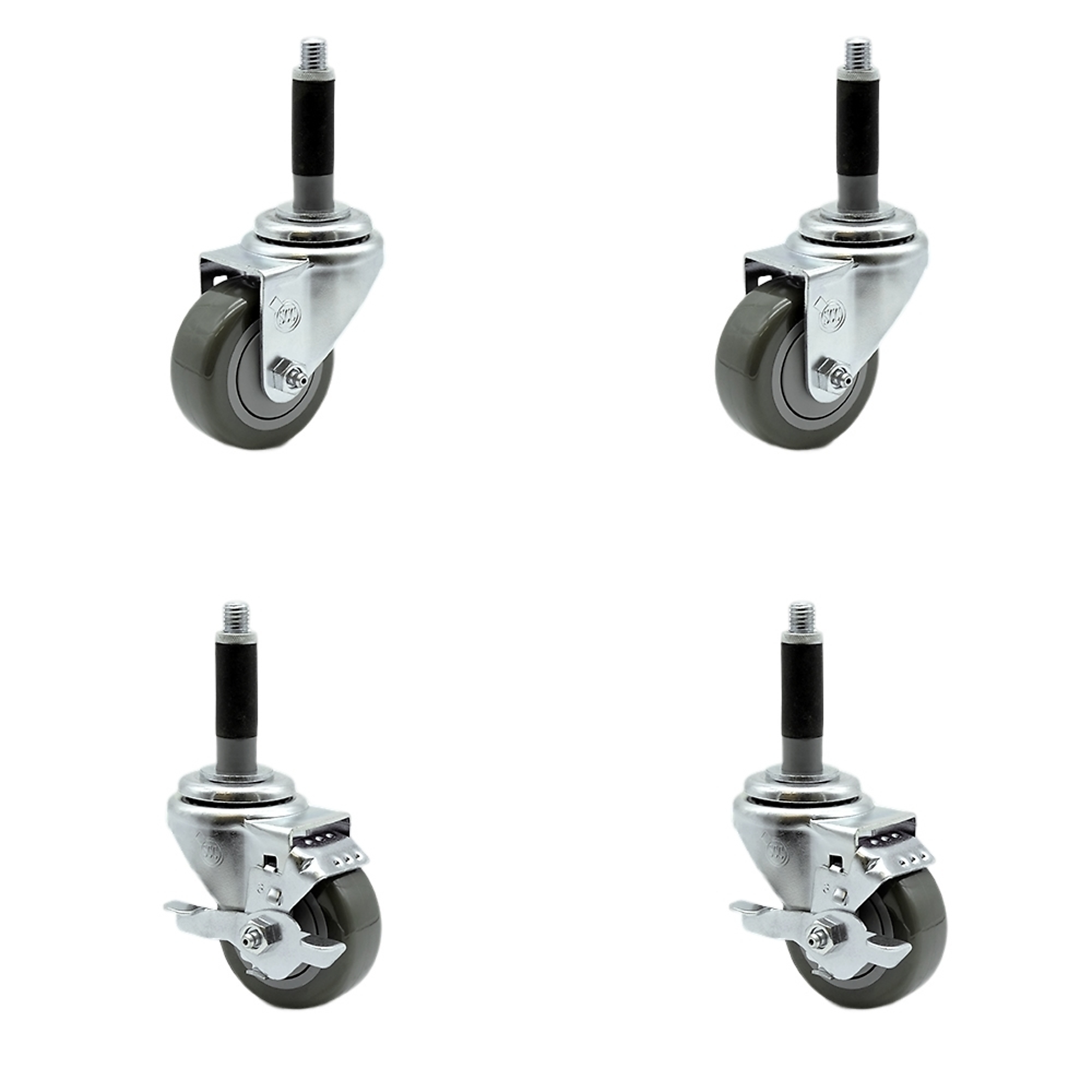 Service Caster, 3Inch x 1 1/4Inch Stem Casters, Wheel Diameter 3 in, Caster Type Swivel, Package (qty.) 4, Model SCC-EX20S314-PPUB-2-TLB-2-MTG40