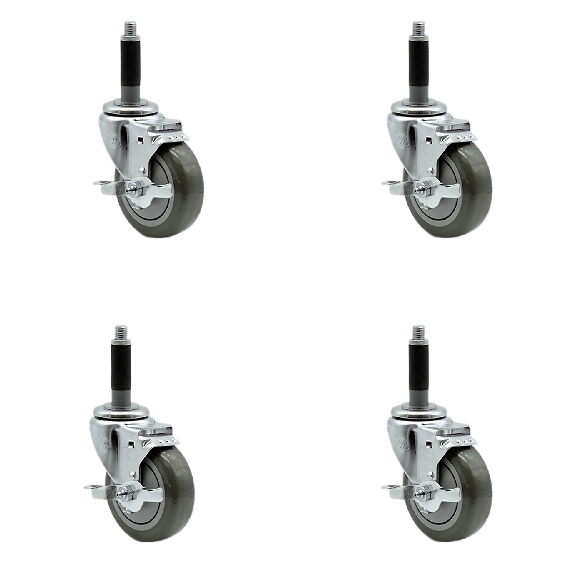 Service Caster, 4Inch x 1 1/4Inch Stem Casters, Wheel Diameter 4 in, Caster Type Rigid, Package (qty.) 4, Model SCC-EX20S414-PPUB-TLB-MTG40-4