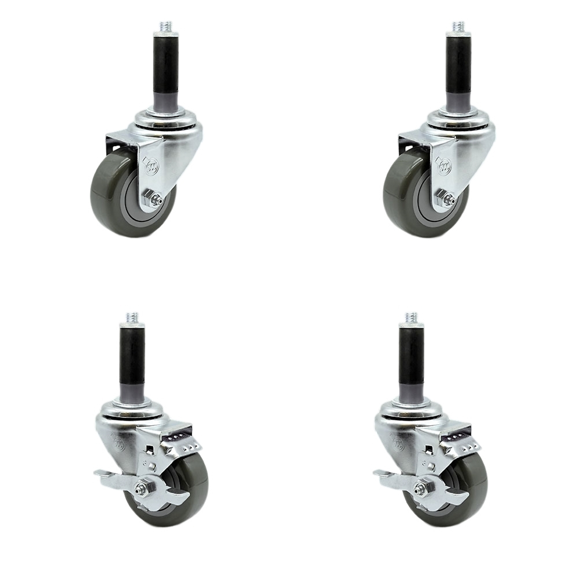 Service Caster, 3Inch x 1 1/4Inch Stem Casters, Wheel Diameter 3 in, Caster Type Swivel, Package (qty.) 4, Model SCC-EX20S314-PPUB-2-TLB-2-MTG41