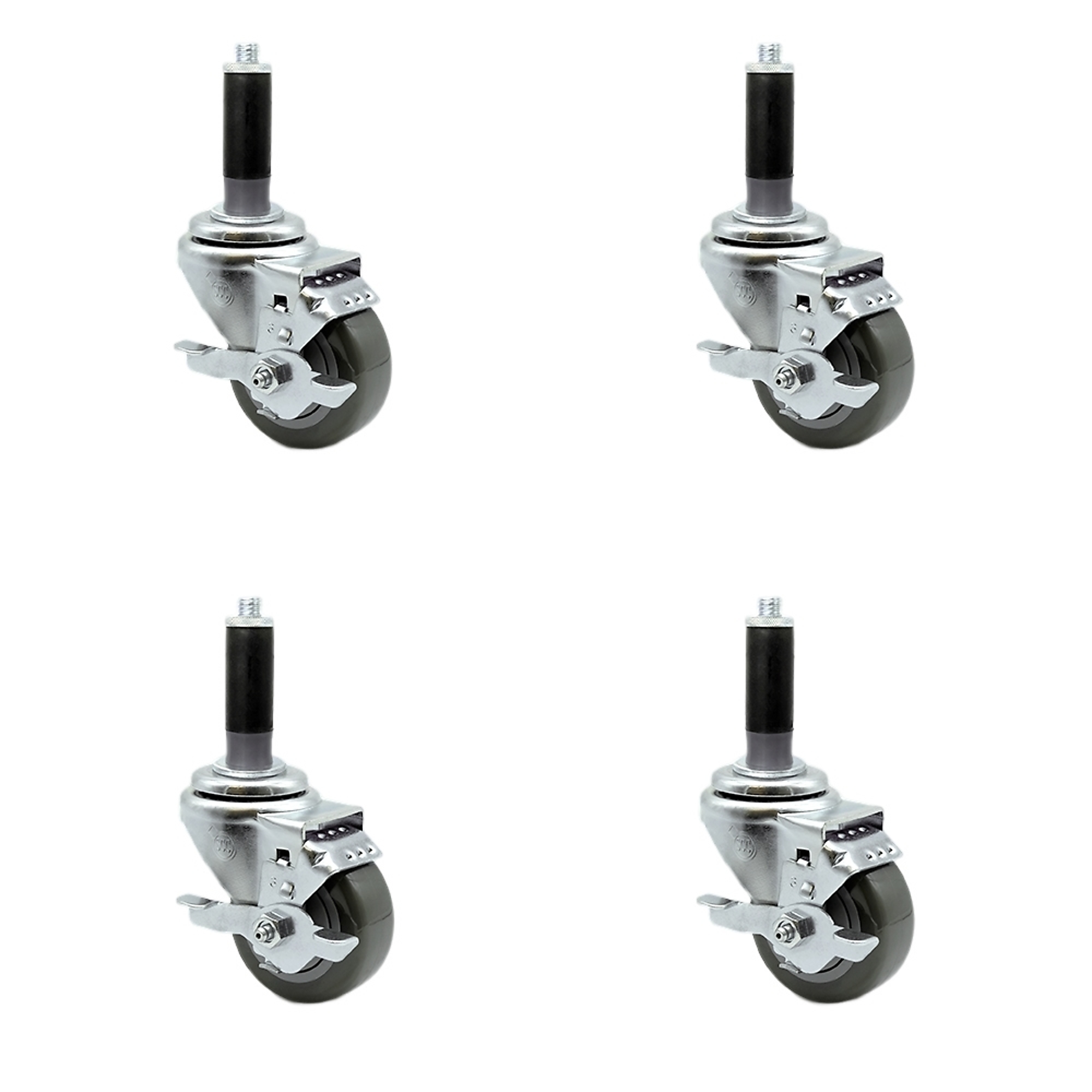 Service Caster, 3Inch x 1 1/4Inch Stem Casters, Wheel Diameter 3 in, Caster Type Rigid, Package (qty.) 4, Model SCC-EX20S314-PPUB-TLB-MTG42-4