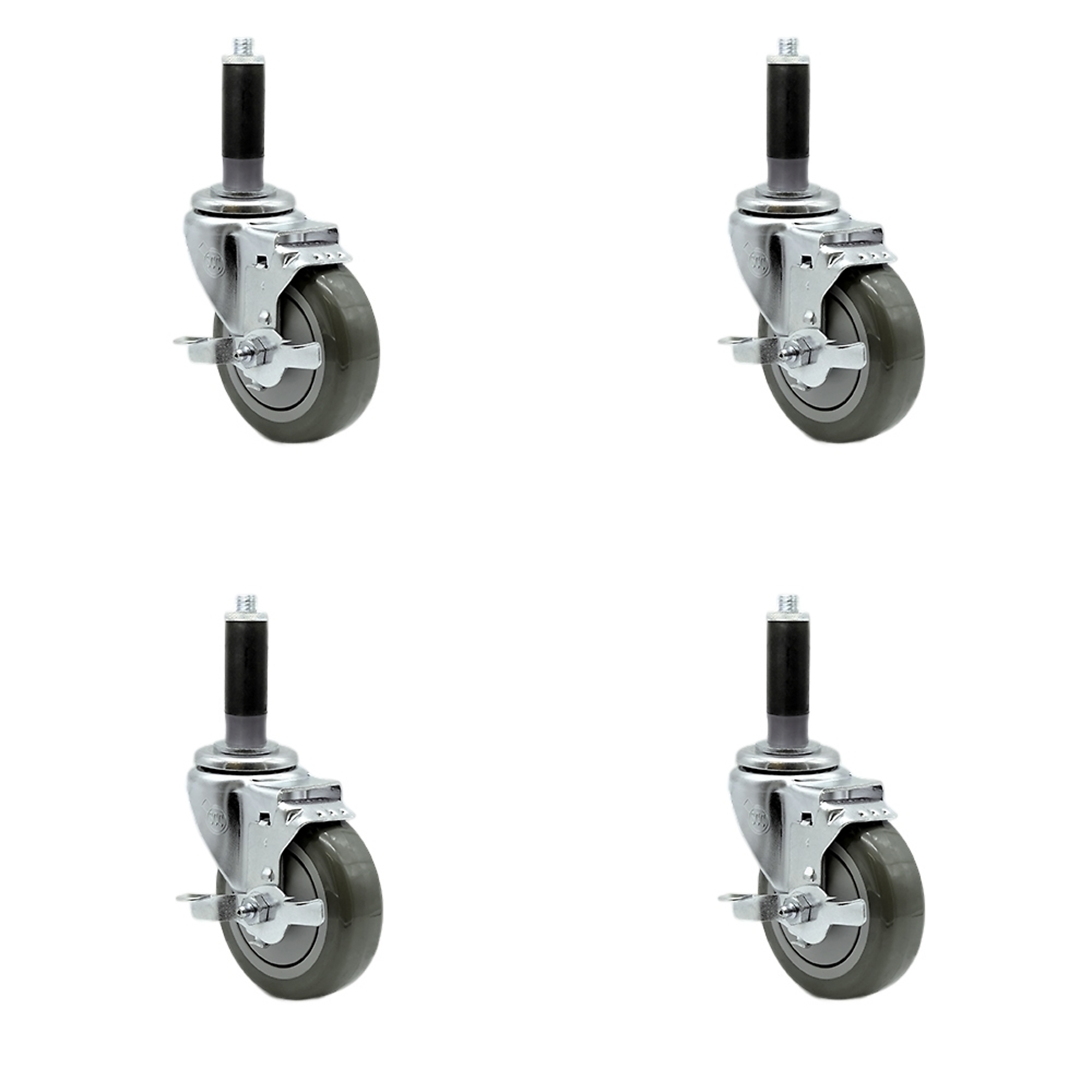 Service Caster, 4Inch x 1 1/4Inch Stem Casters, Wheel Diameter 4 in, Caster Type Rigid, Package (qty.) 4, Model SCC-EX20S414-PPUB-TLB-MTG41-4