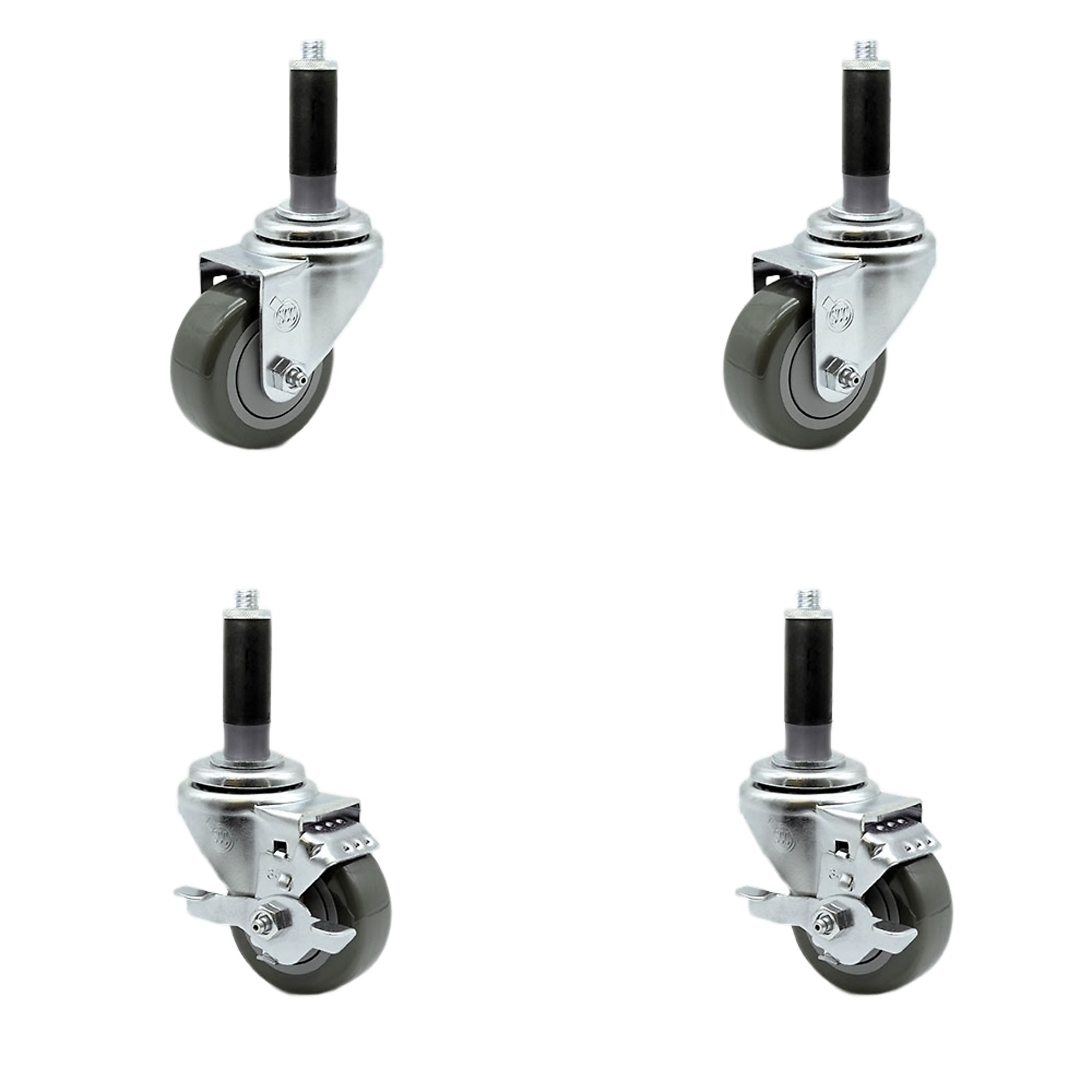 Service Caster, 3 1/2Inch x 1 1/4Inch Stem Casters, Wheel Diameter 3.5 in, Caster Type Swivel, Package (qty.) 4, Model SCC-EX20S3514-PPUB-2-TLB-2-