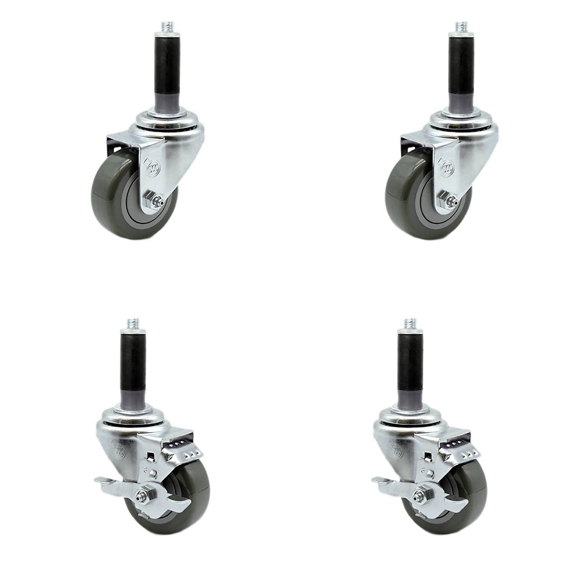 Service Caster, 3Inch x 1 1/4Inch Stem Casters, Wheel Diameter 3 in, Caster Type Swivel, Package (qty.) 4, Model SCC-EX20S314-PPUB-2-TLB-2-MTG42