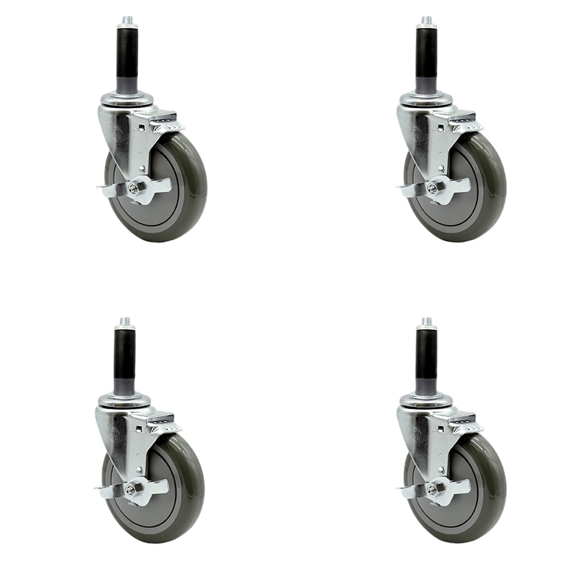 Service Caster, 5Inch x 1 1/4Inch Stem Casters, Wheel Diameter 5 in, Caster Type Rigid, Package (qty.) 4, Model SCC-EX20S514-PPUB-TLB-MTG42-4