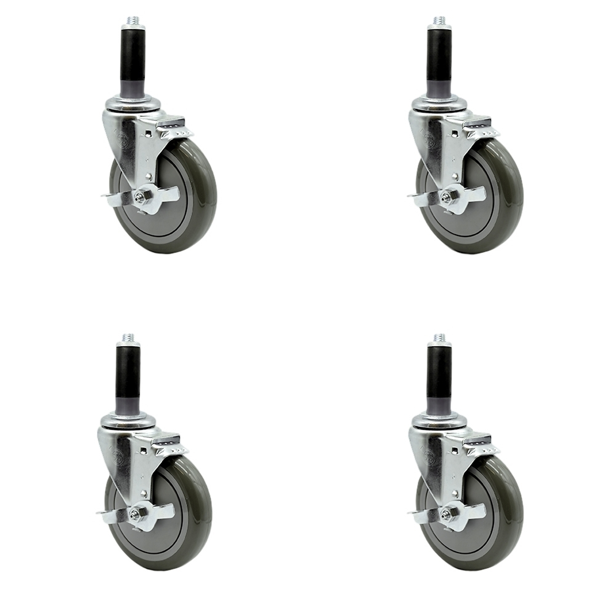 Service Caster, 5Inch x 1 1/4Inch Stem Casters, Wheel Diameter 5 in, Caster Type Rigid, Package (qty.) 4, Model SCC-EX20S514-PPUB-TLB-MTG43-4