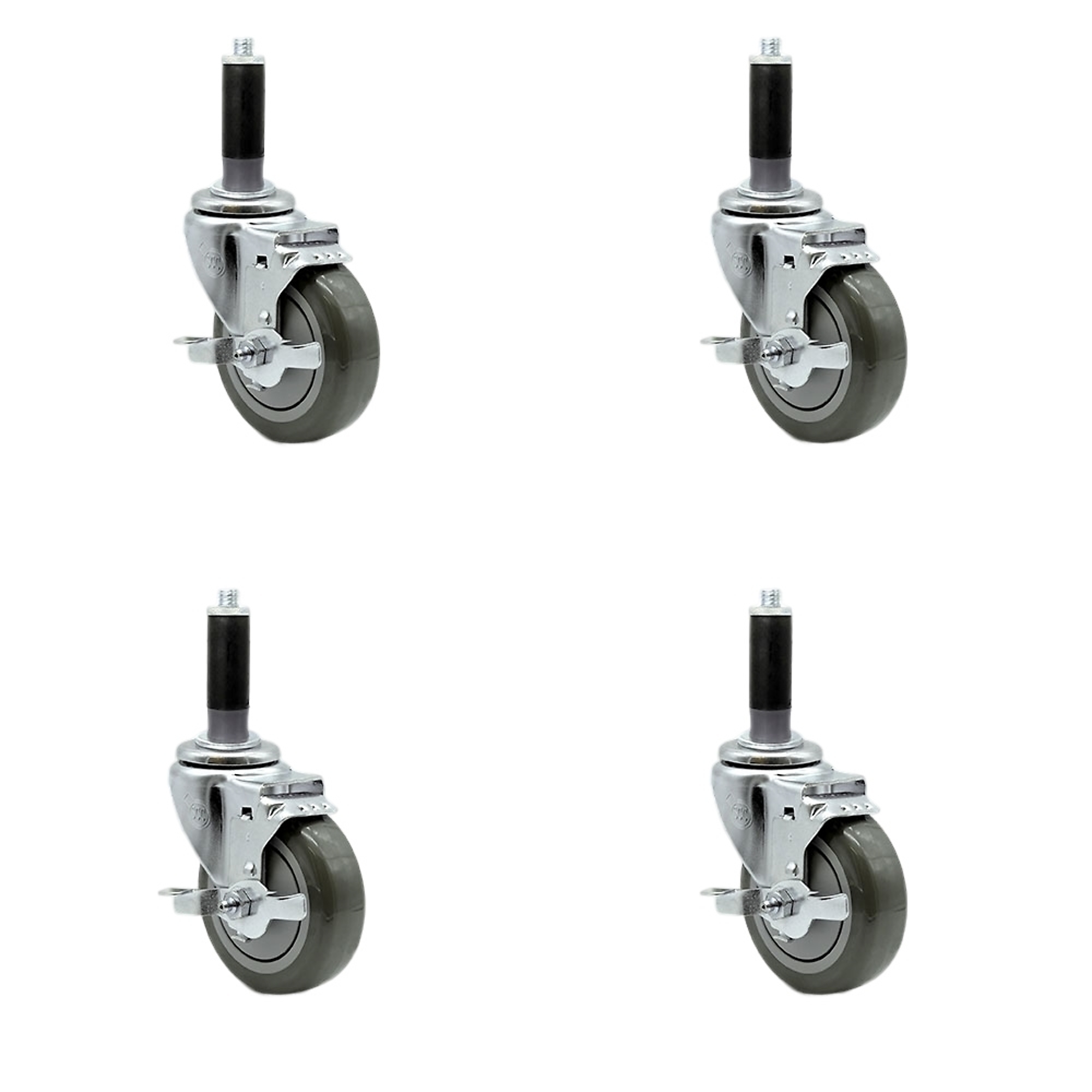 Service Caster, 4Inch x 1 1/4Inch Stem Casters, Wheel Diameter 4 in, Caster Type Rigid, Package (qty.) 4, Model SCC-EX20S414-PPUB-TLB-MTG42-4