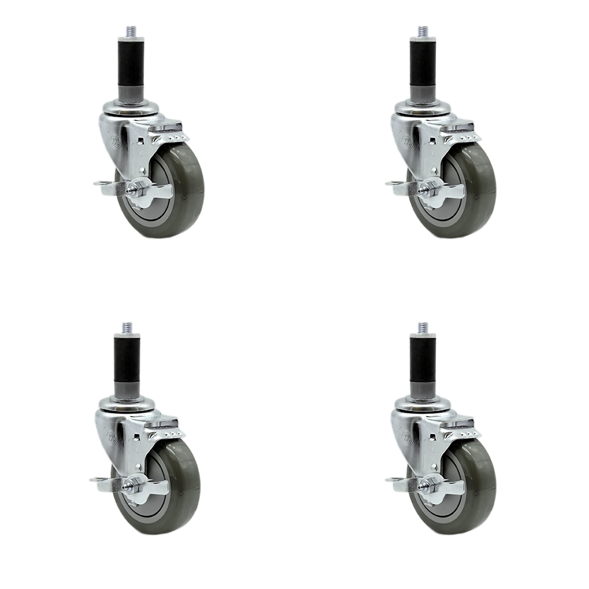 Service Caster, 4Inch x 1 1/4Inch Stem Casters, Wheel Diameter 4 in, Caster Type Rigid, Package (qty.) 4, Model SCC-EX20S414-PPUB-TLB-MTG43-4