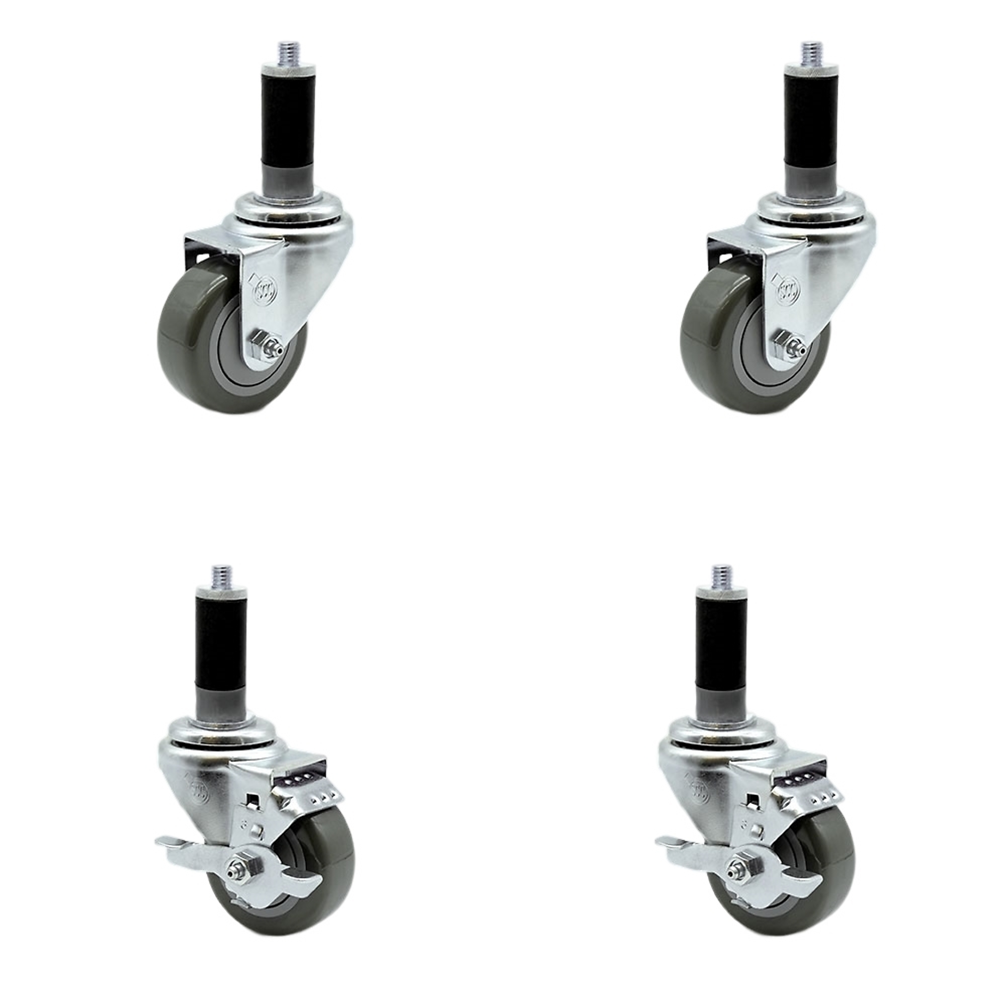 Service Caster, 3Inch x 1 1/4Inch Stem Casters, Wheel Diameter 3 in, Caster Type Swivel, Package (qty.) 4, Model SCC-EX20S314-PPUB-2-TLB-2-MTG43