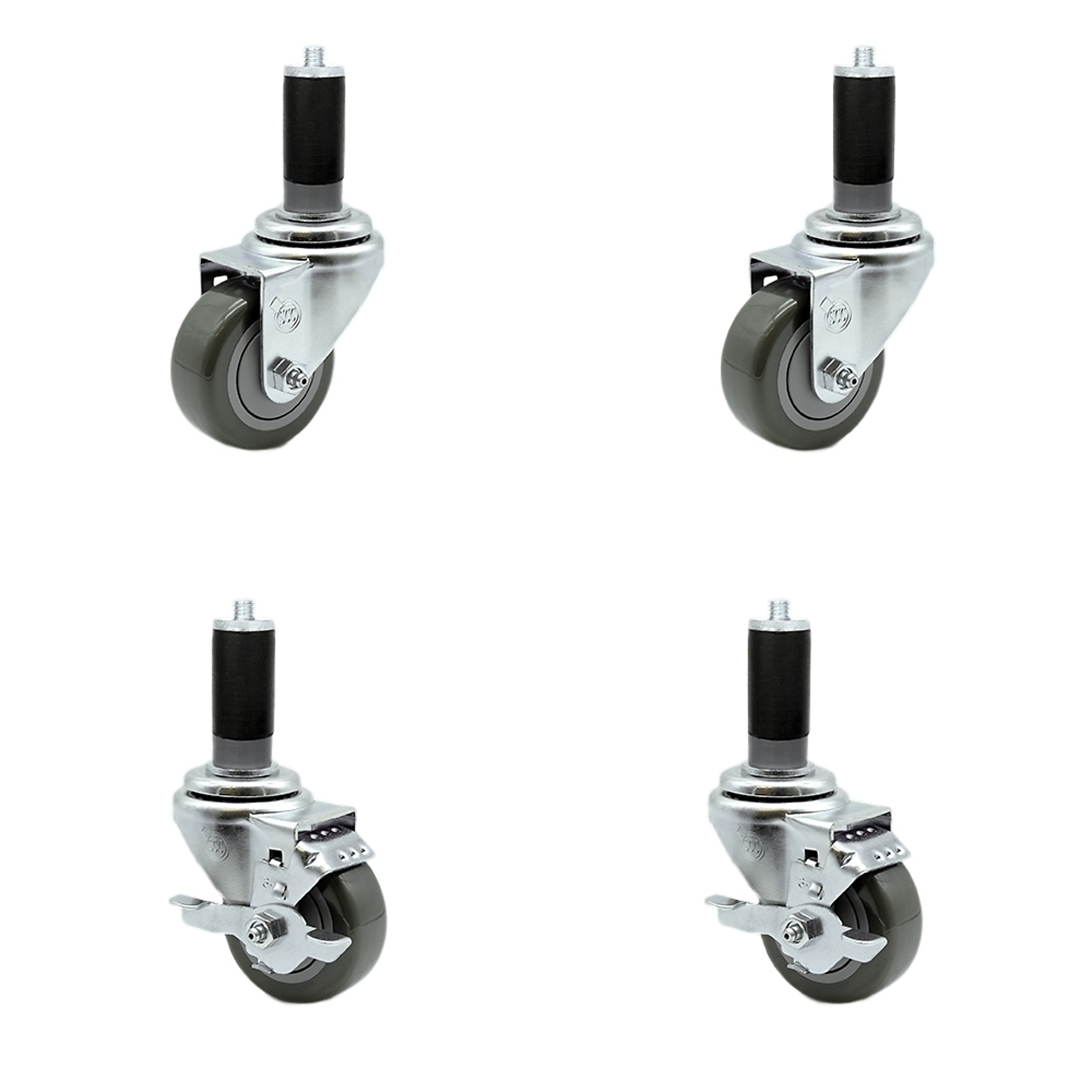 Service Caster, 3Inch x 1 1/4Inch Stem Casters, Wheel Diameter 3 in, Caster Type Swivel, Package (qty.) 4, Model SCC-EX20S314-PPUB-2-TLB-2-MTG44