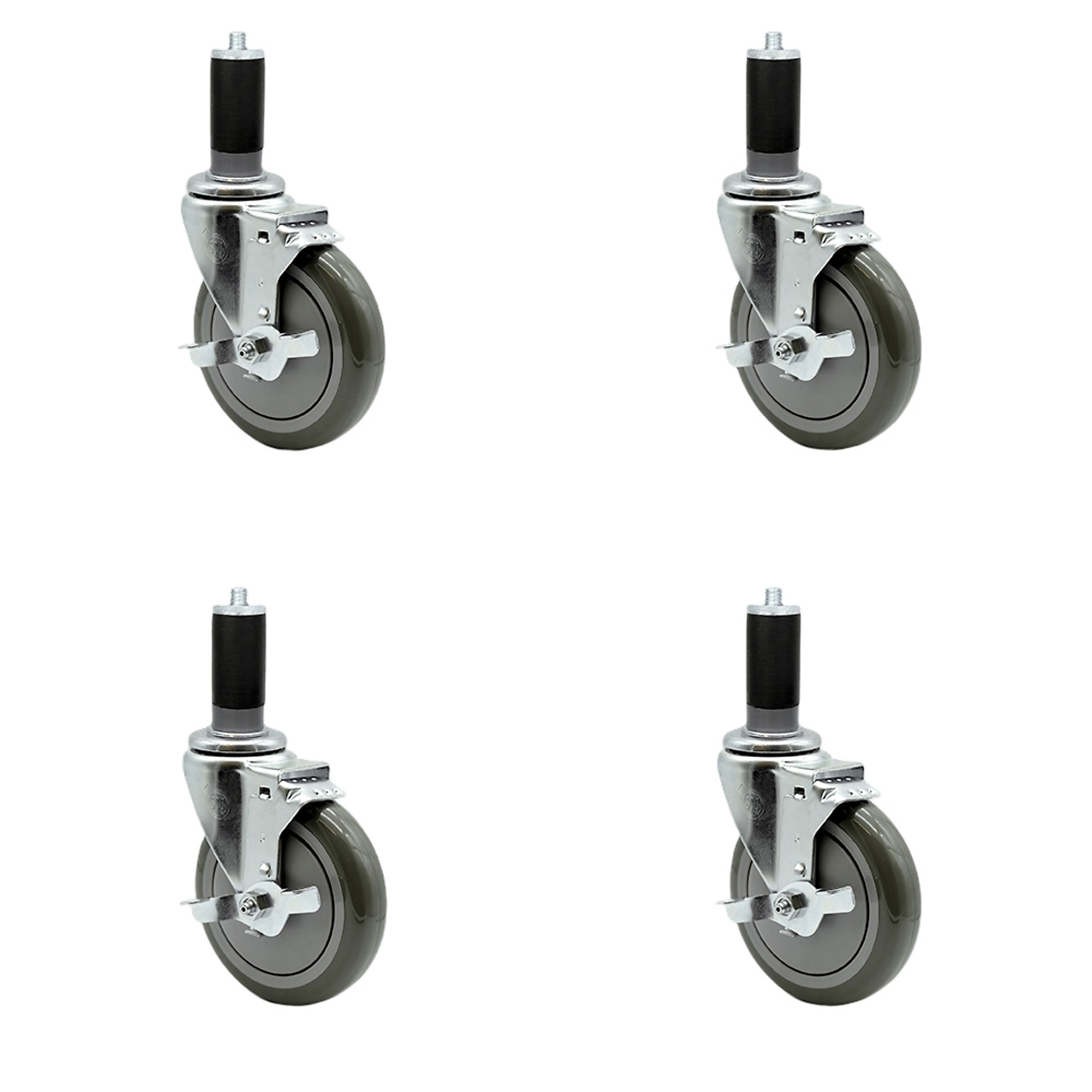 Service Caster, 5Inch x 1 1/4Inch Stem Casters, Wheel Diameter 5 in, Caster Type Rigid, Package (qty.) 4, Model SCC-EX20S514-PPUB-TLB-MTG44-4