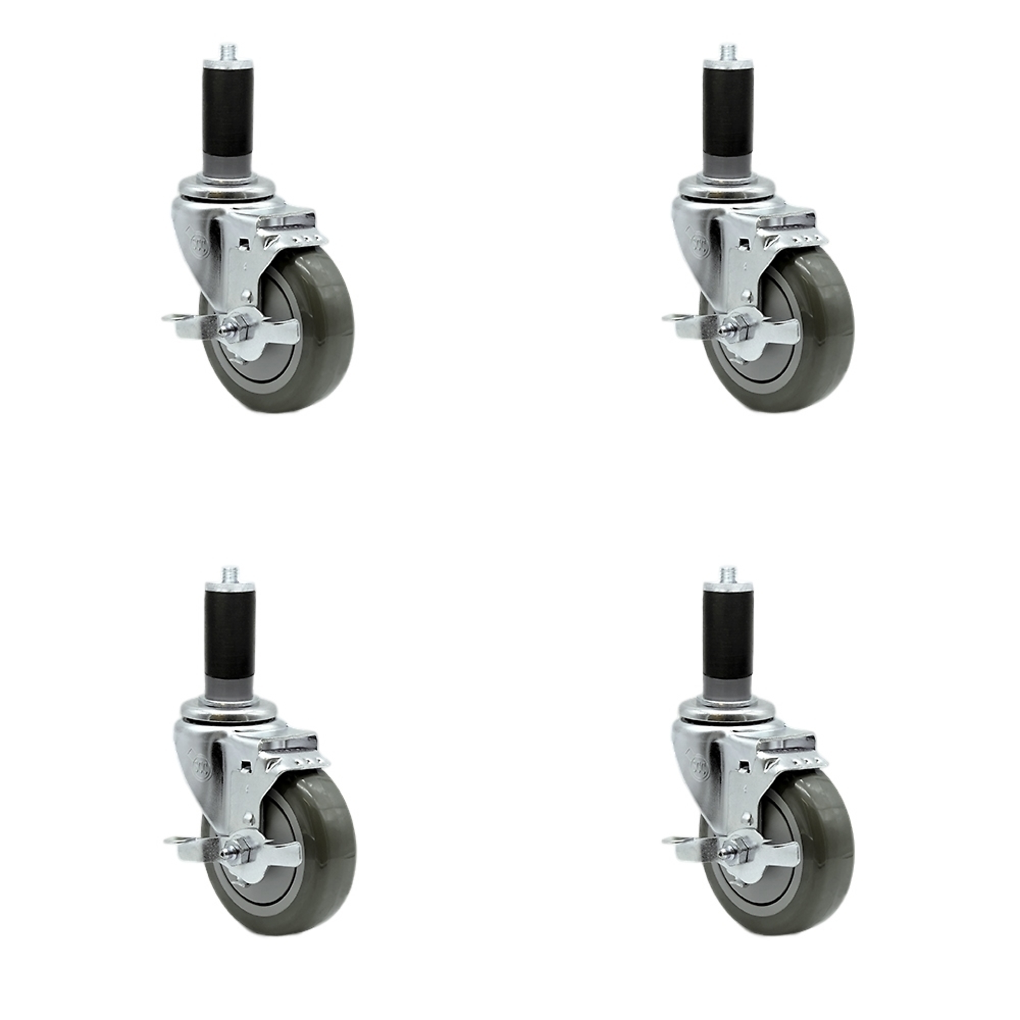 Service Caster, 4Inch x 1 1/4Inch Stem Casters, Wheel Diameter 4 in, Caster Type Rigid, Package (qty.) 4, Model SCC-EX20S414-PPUB-TLB-MTG44-4