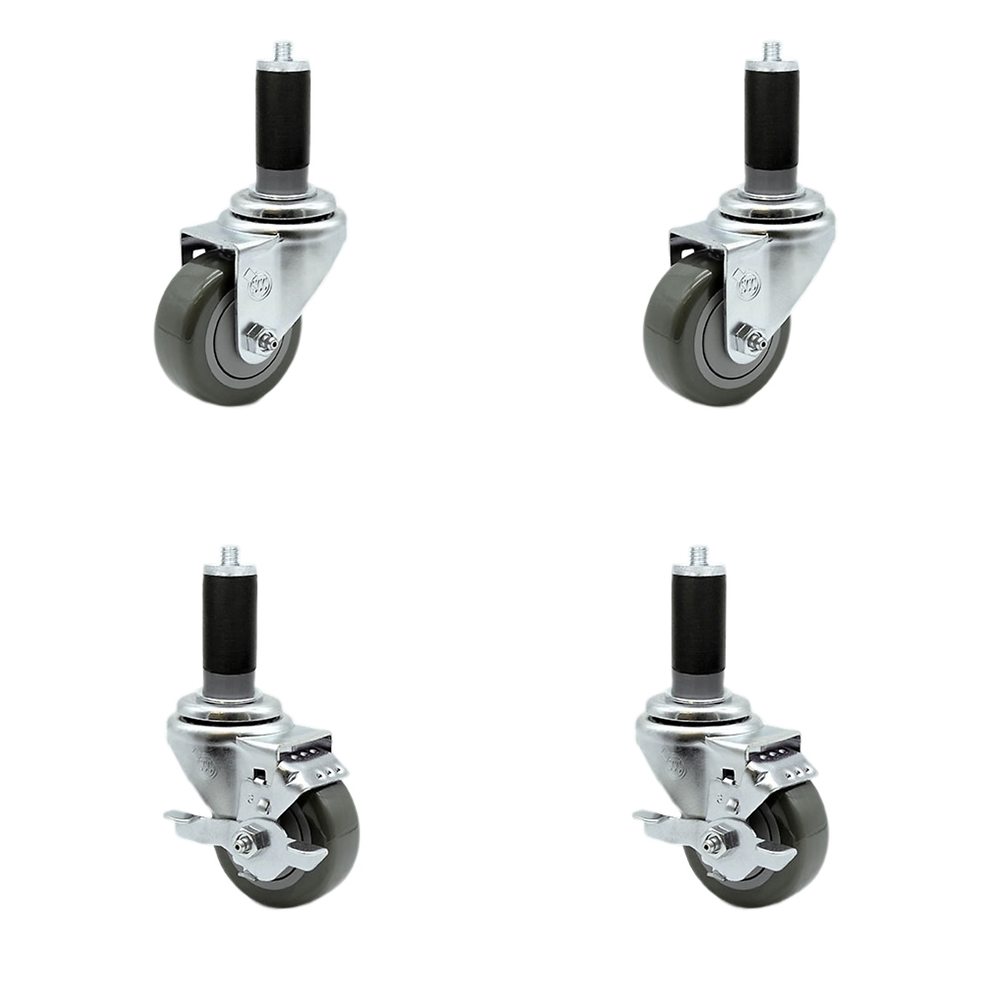 Service Caster, 3Inch x 1 1/4Inch Stem Casters, Wheel Diameter 3 in, Caster Type Swivel, Package (qty.) 4, Model SCC-EX20S314-PPUB-2-TLB-2-MTG45