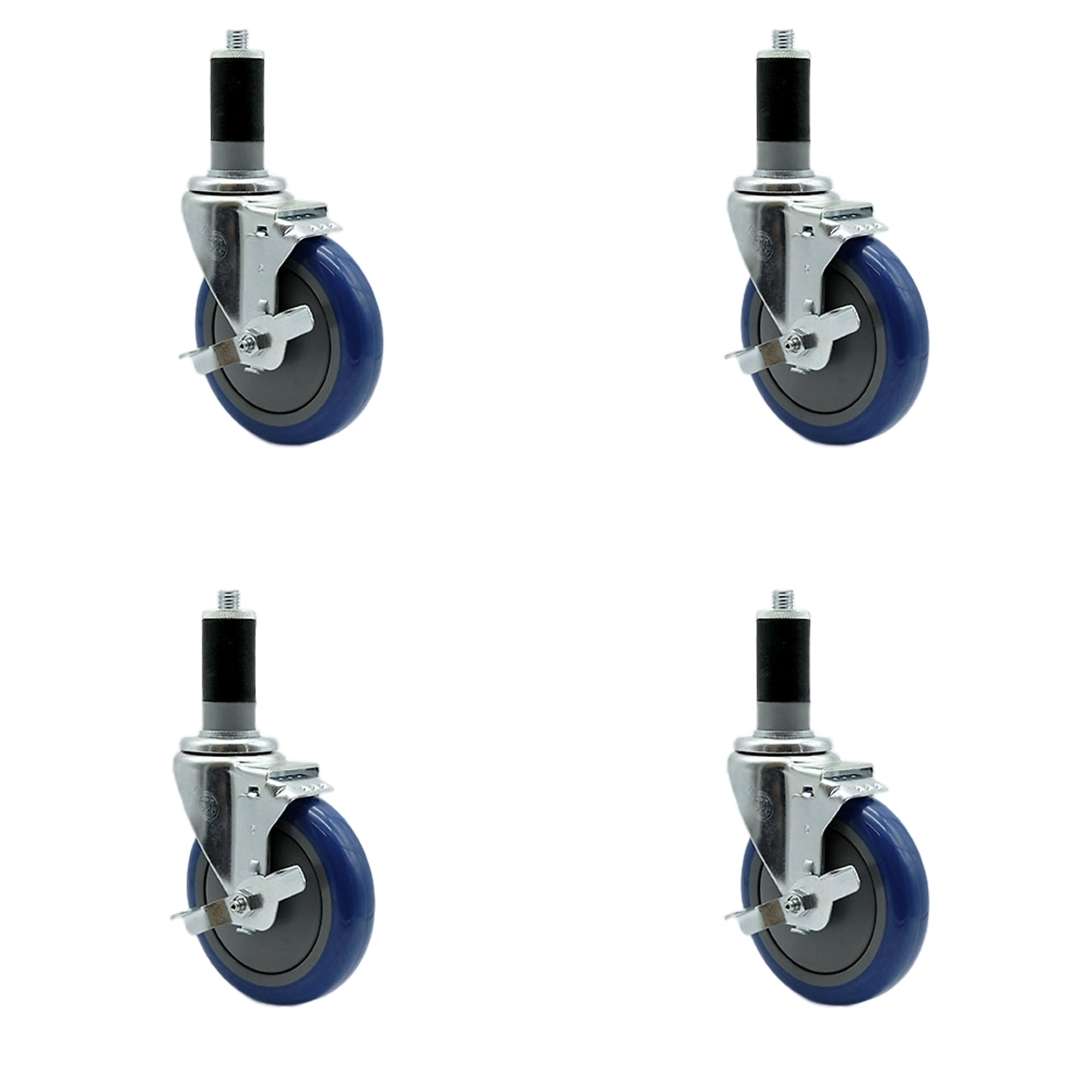 Service Caster, 5Inch x 1 1/4Inch Stem Casters, Wheel Diameter 5 in, Caster Type Rigid, Package (qty.) 4, Model SCC-EX20S514-PPUB-BLUE-TLB-MTG45-4