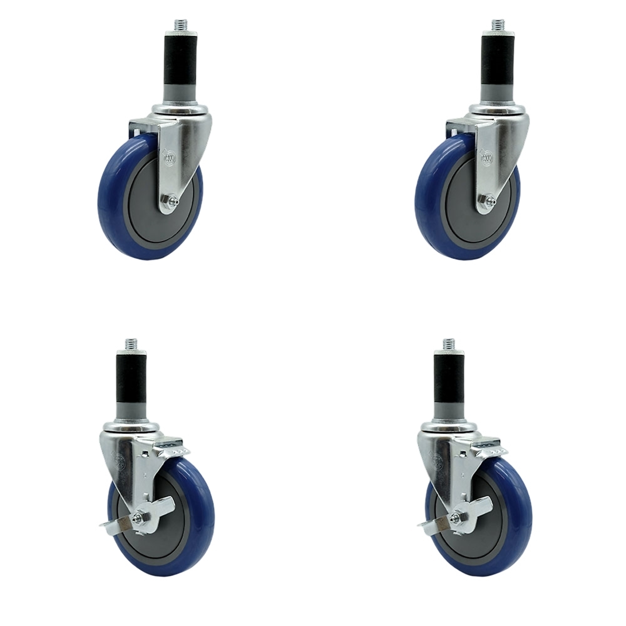 Service Caster, 5Inch x 1 1/4Inch Stem Casters, Wheel Diameter 5 in, Caster Type Swivel, Package (qty.) 4, Model SCC-EX20S514-PPUB-BLUE-2-TLB-2-MTG45