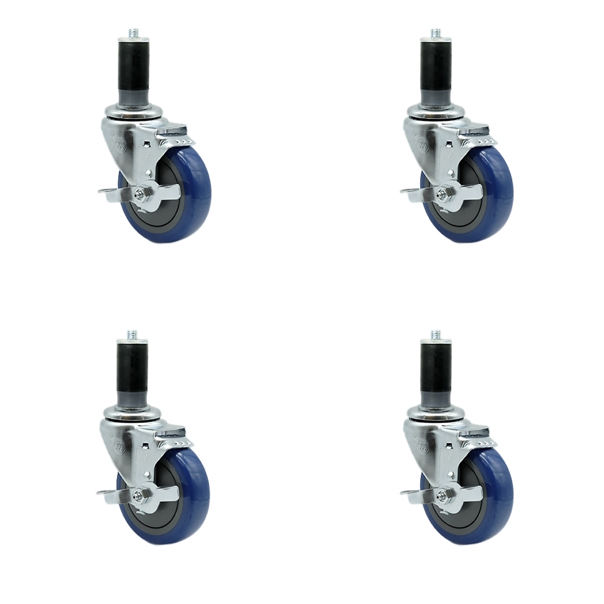 Service Caster, 4Inch x 1 1/4Inch Stem Casters, Wheel Diameter 4 in, Caster Type Rigid, Package (qty.) 4, Model SCC-EX20S414-PPUB-BLUE-TLB-MTG45-4