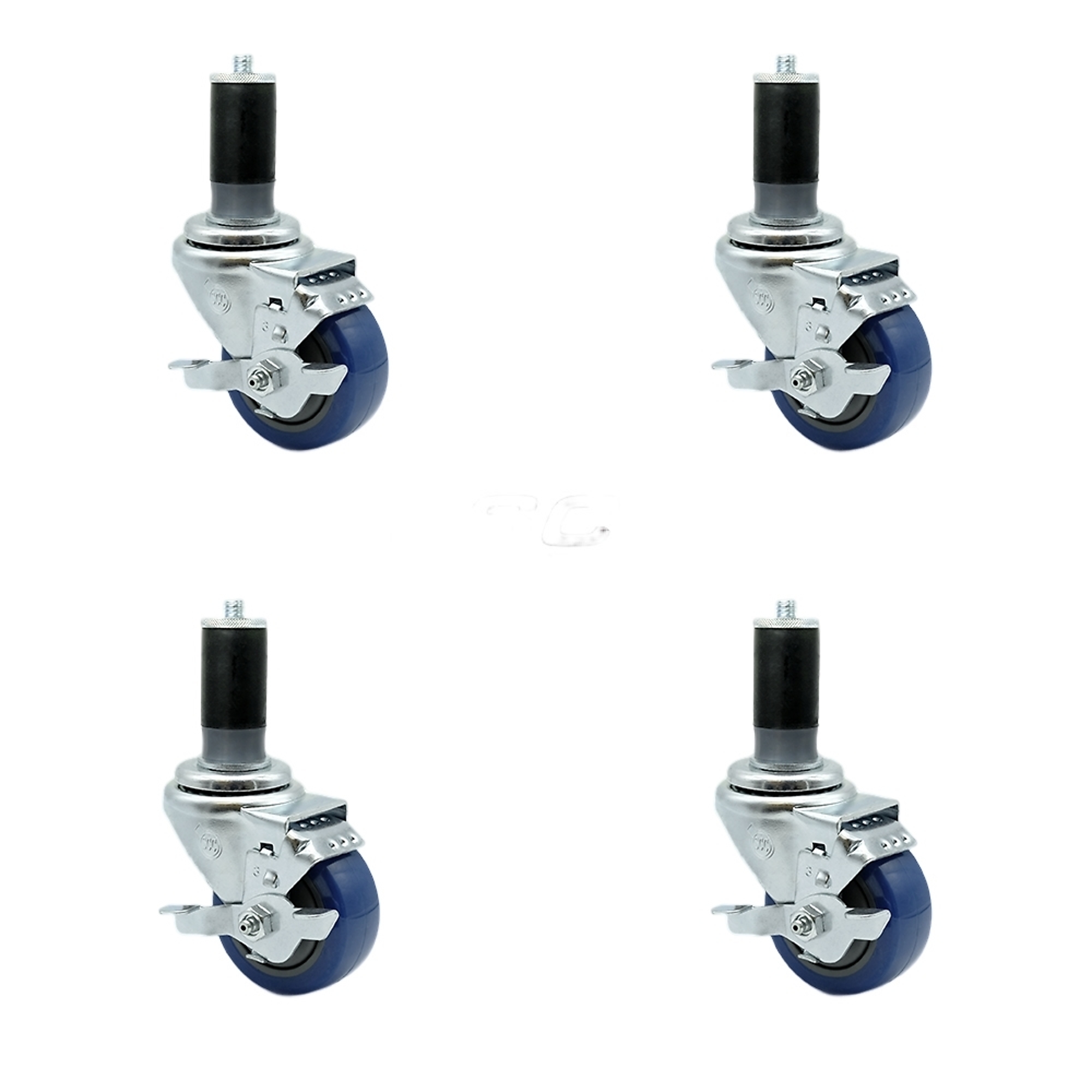 Service Caster, 3Inch x 1 1/4Inch Stem Casters, Wheel Diameter 3 in, Caster Type Rigid, Package (qty.) 4, Model SCC-EX20S314-PPUB-BLUE-TLB-MTG46-4