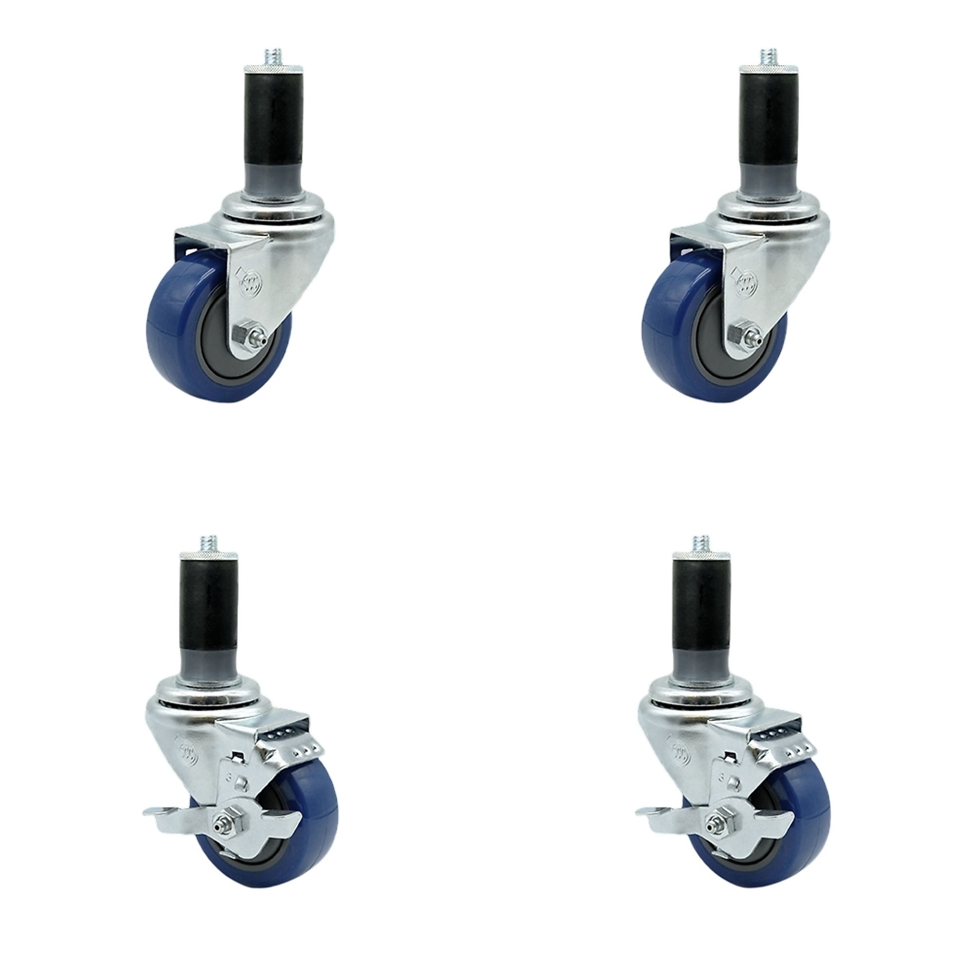 Service Caster, 3Inch x 1 1/4Inch Stem Casters, Wheel Diameter 3 in, Caster Type Swivel, Package (qty.) 4, Model SCC-EX20S314-PPUB-BLUE-2-TLB-2-MTG46