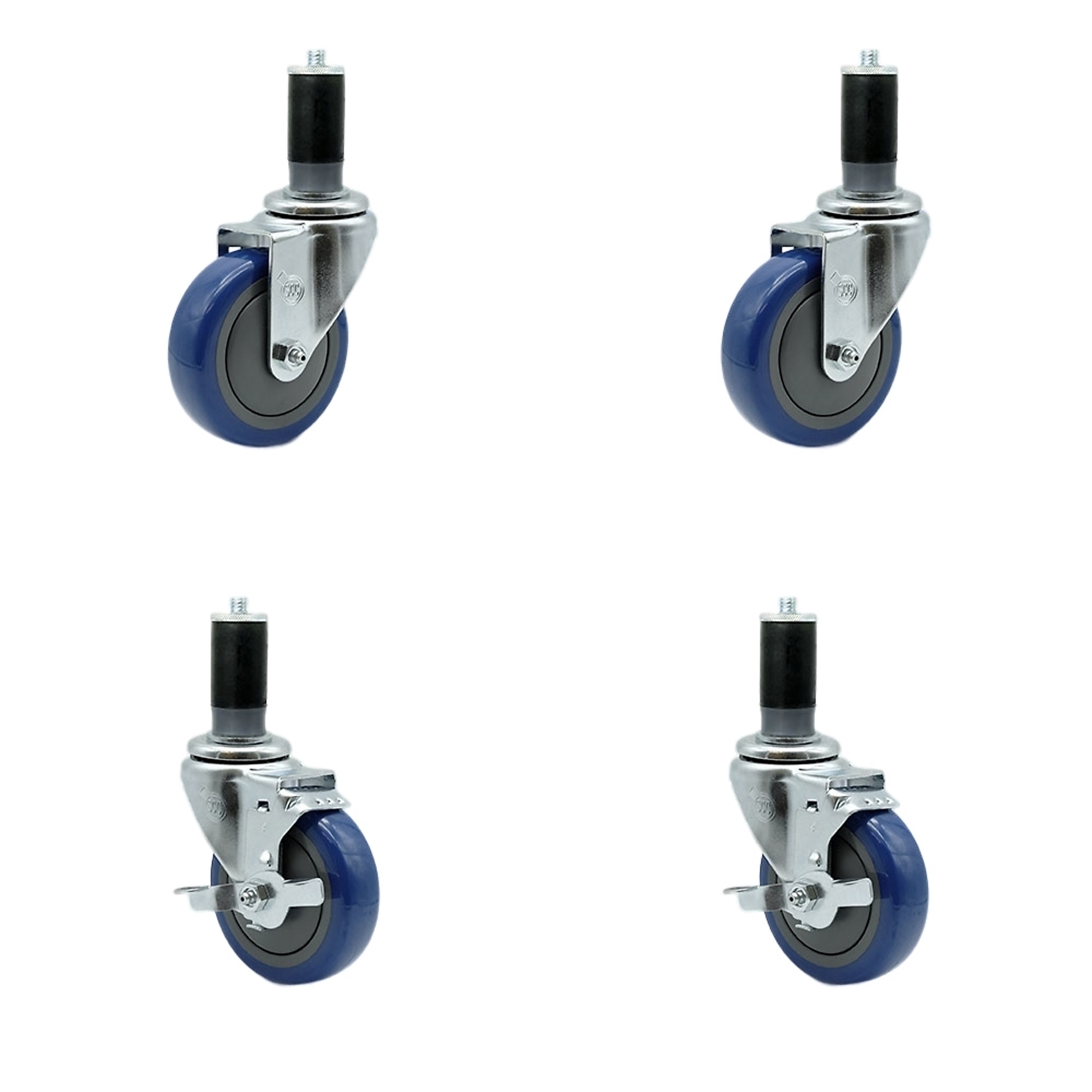 Service Caster, 4Inch x 1 1/4Inch Stem Casters, Wheel Diameter 4 in, Caster Type Swivel, Package (qty.) 4, Model SCC-EX20S414-PPUB-BLUE-2-TLB-2-MTG45