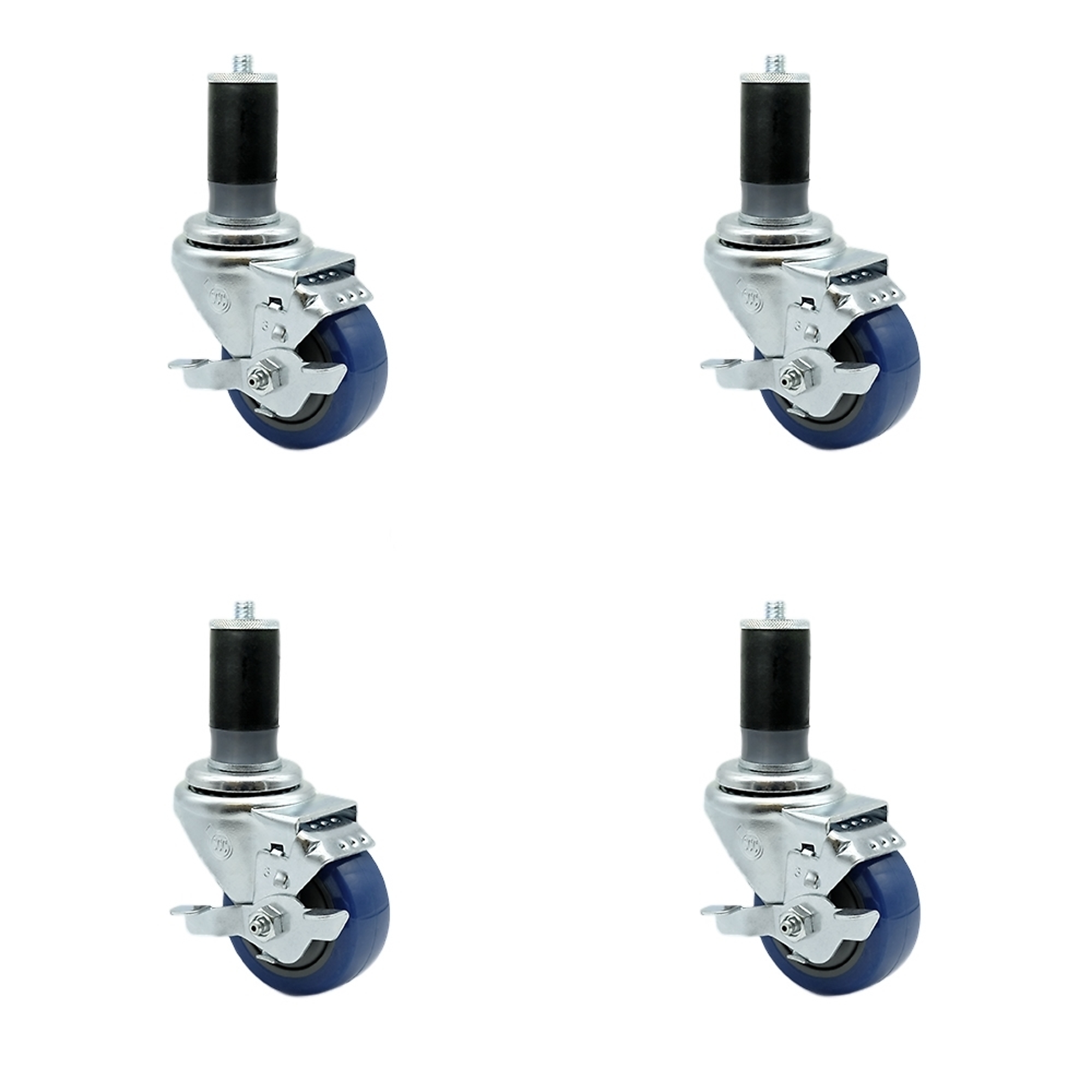 Service Caster, 3Inch x 1 1/4Inch Stem Casters, Wheel Diameter 3 in, Caster Type Rigid, Package (qty.) 4, Model SCC-EX20S314-PPUB-BLUE-TLB-MTG47-4