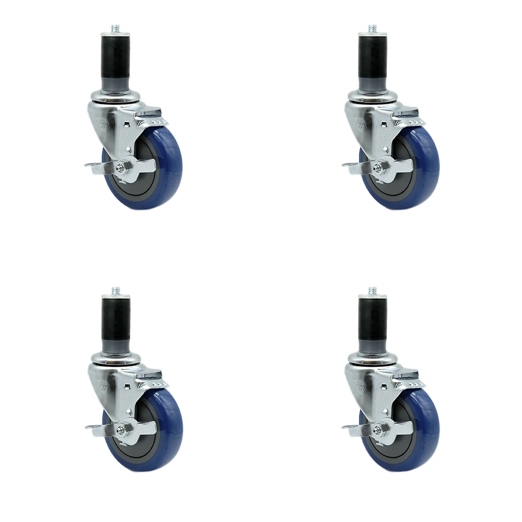 Service Caster, 4Inch x 1 1/4Inch Stem Casters, Wheel Diameter 4 in, Caster Type Rigid, Package (qty.) 4, Model SCC-EX20S414-PPUB-BLUE-TLB-MTG46-4