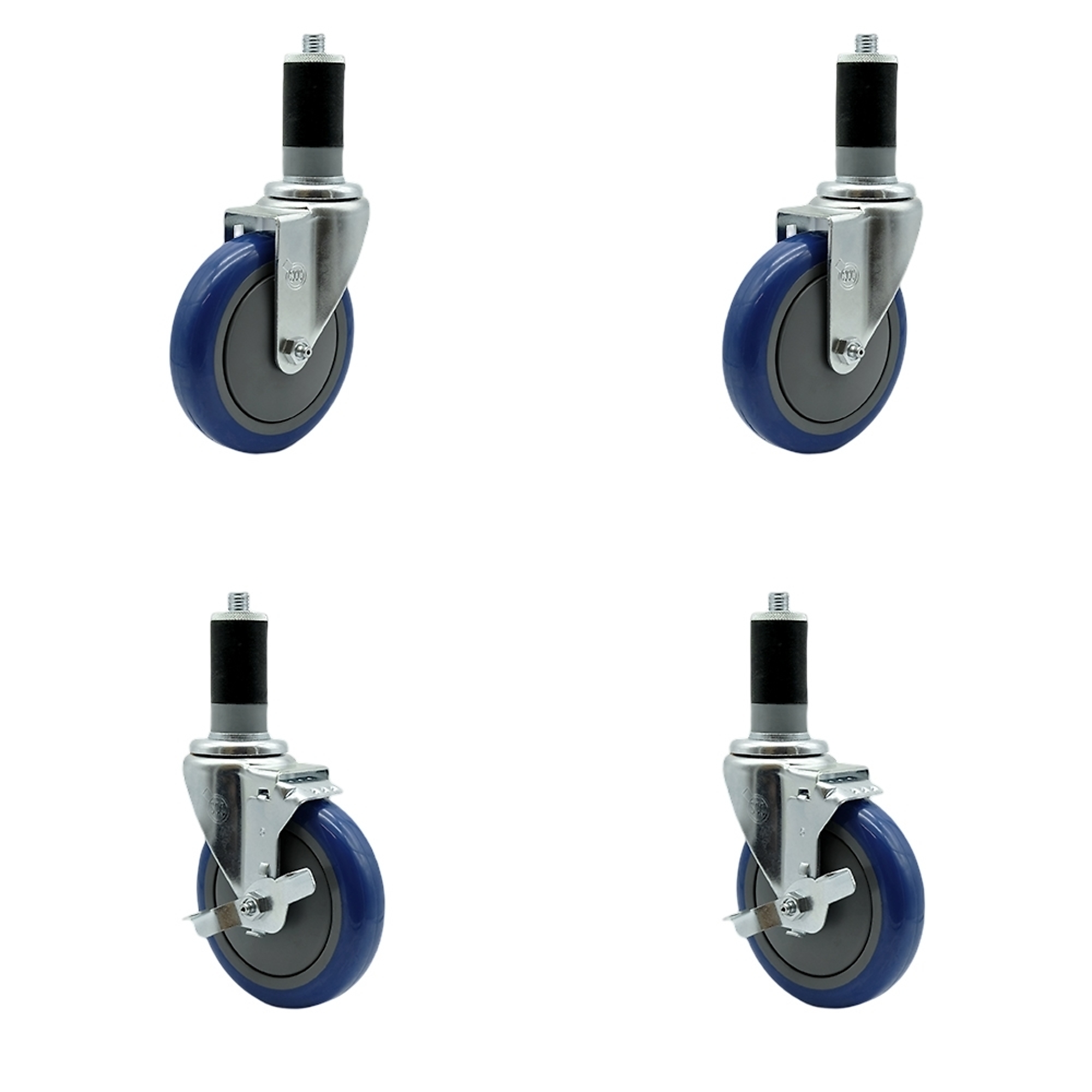 Service Caster, 5Inch x 1 1/4Inch Stem Casters, Wheel Diameter 5 in, Caster Type Swivel, Package (qty.) 4, Model SCC-EX20S514-PPUB-BLUE-2-TLB-2-MTG46