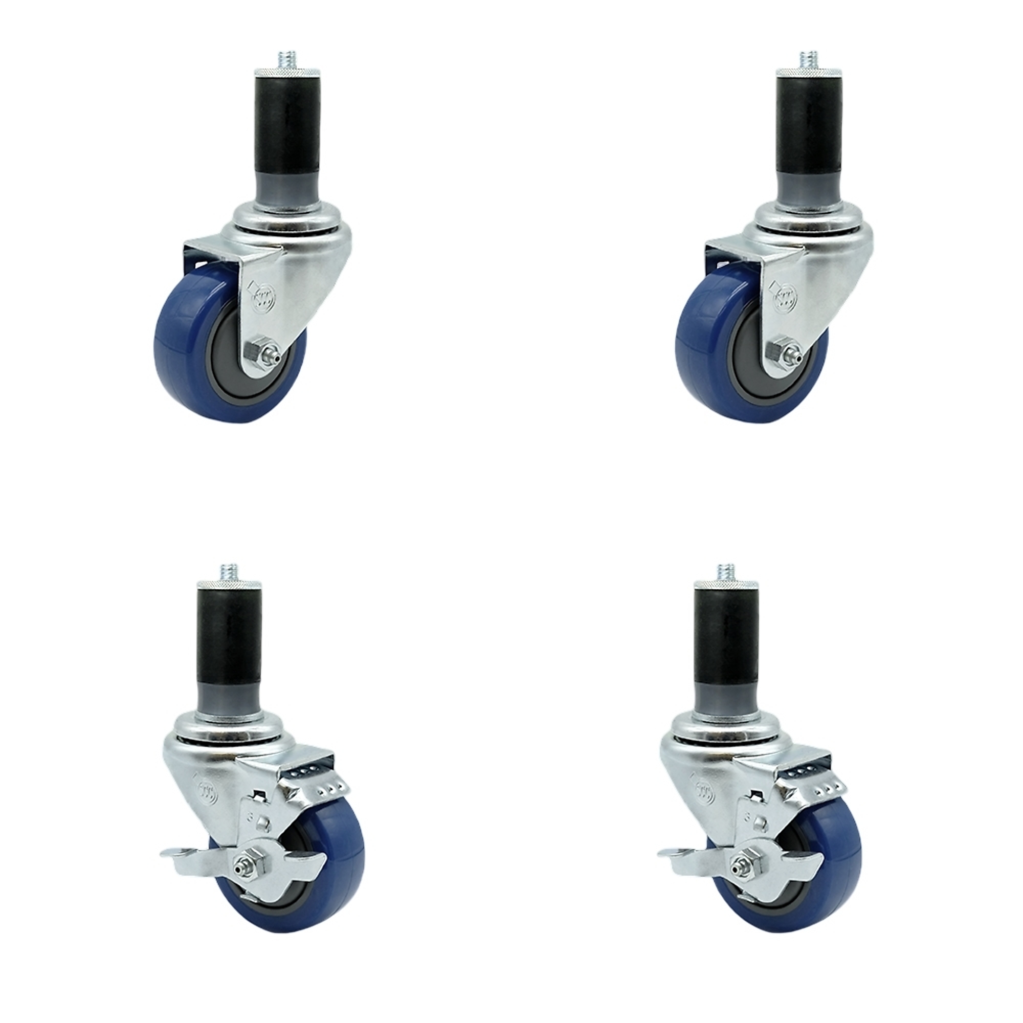 Service Caster, 3Inch x 1 1/4Inch Stem Casters, Wheel Diameter 3 in, Caster Type Swivel, Package (qty.) 4, Model SCC-EX20S314-PPUB-BLUE-2-TLB-2-MTG47