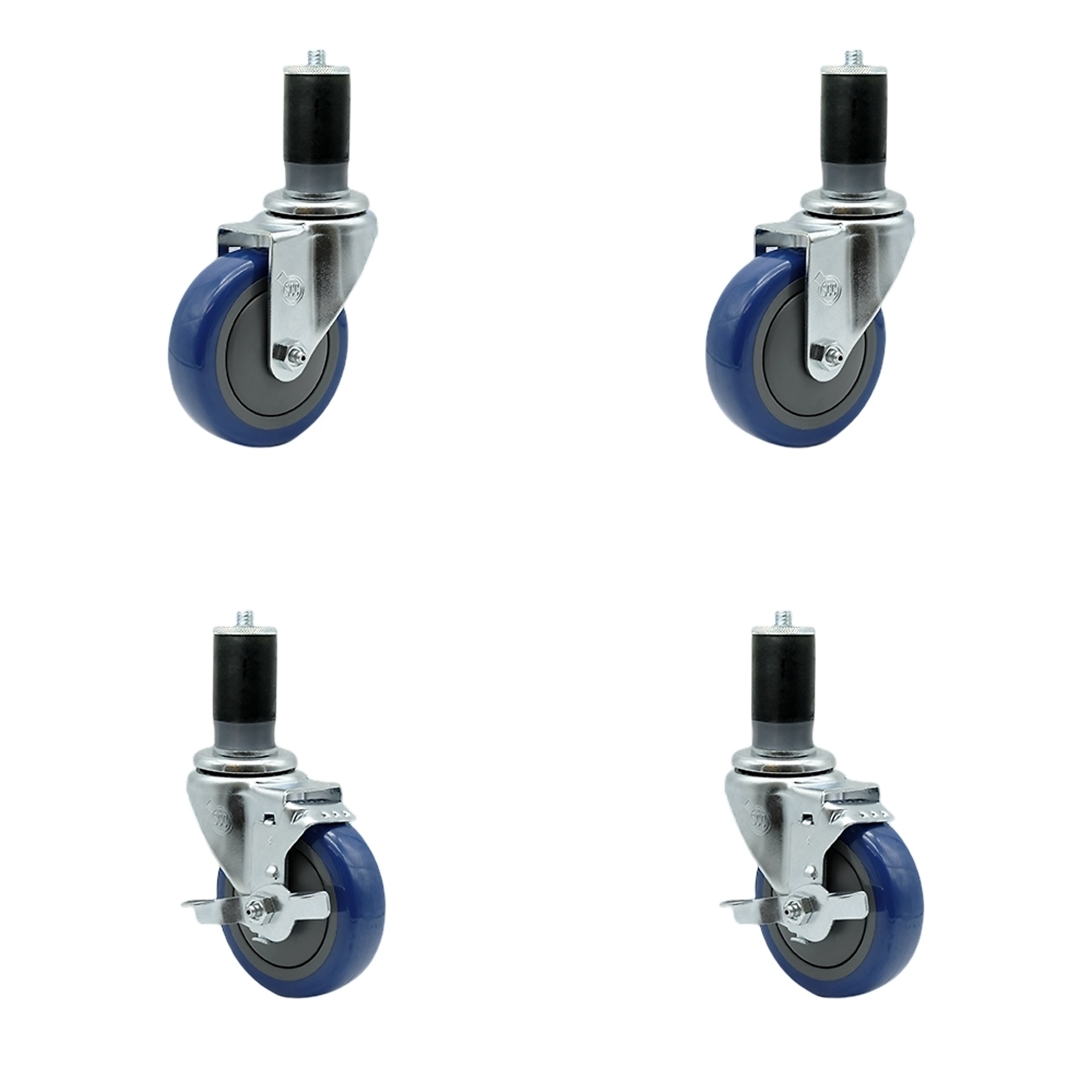 Service Caster, 4Inch x 1 1/4Inch Stem Casters, Wheel Diameter 4 in, Caster Type Swivel, Package (qty.) 4, Model SCC-EX20S414-PPUB-BLUE-2-TLB-2-MTG47