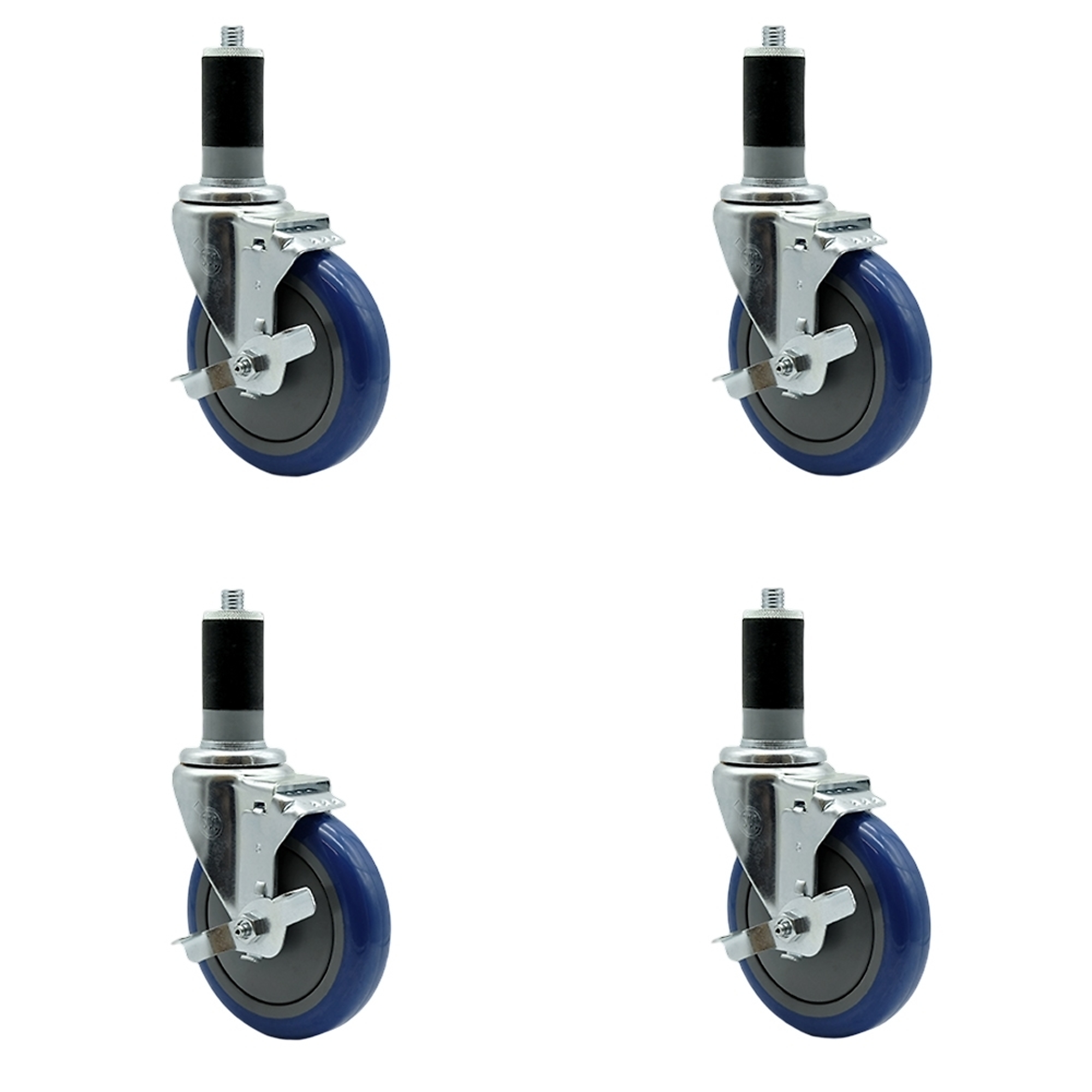 Service Caster, 5Inch x 1 1/4Inch Stem Casters, Wheel Diameter 5 in, Caster Type Rigid, Package (qty.) 4, Model SCC-EX20S514-PPUB-BLUE-TLB-MTG46-4