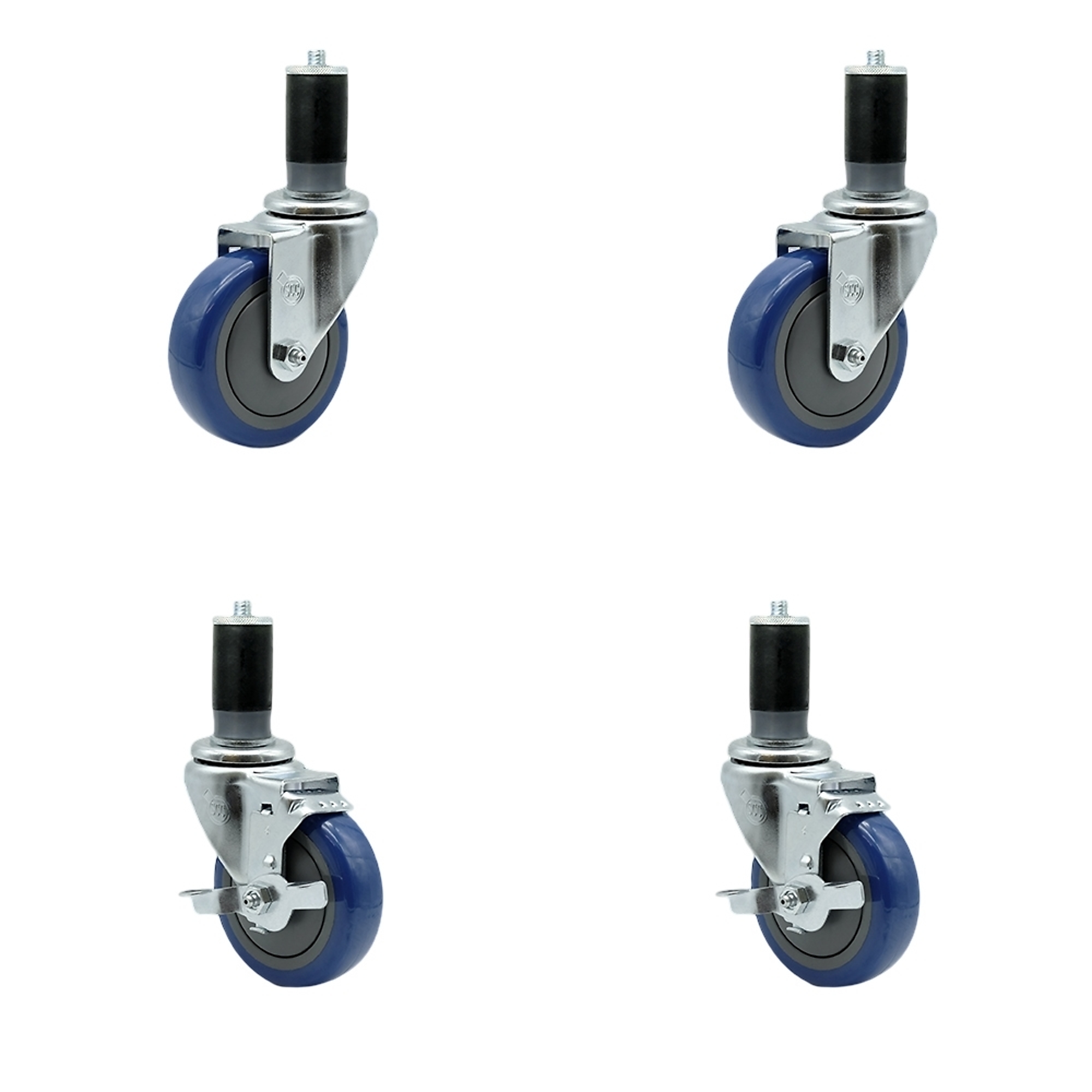 Service Caster, 4Inch x 1 1/4Inch Stem Casters, Wheel Diameter 4 in, Caster Type Swivel, Package (qty.) 4, Model SCC-EX20S414-PPUB-BLUE-2-TLB-2-MTG46