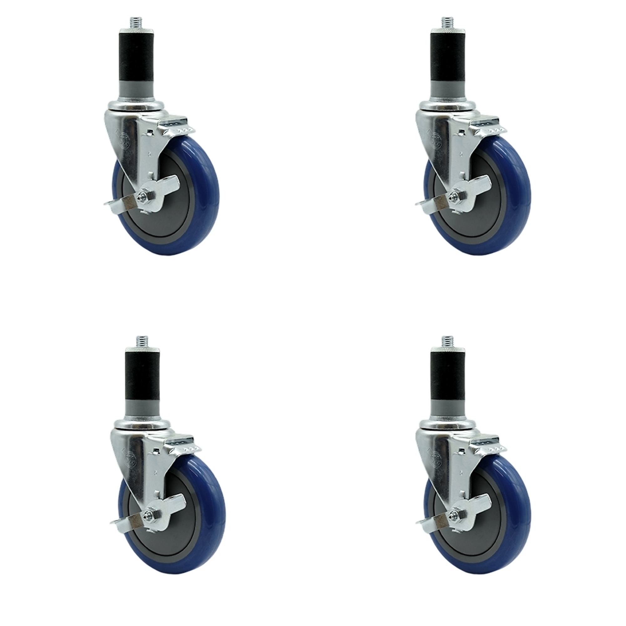 Service Caster, 5Inch x 1 1/4Inch Stem Casters, Wheel Diameter 5 in, Caster Type Rigid, Package (qty.) 4, Model SCC-EX20S514-PPUB-BLUE-TLB-MTG47-4