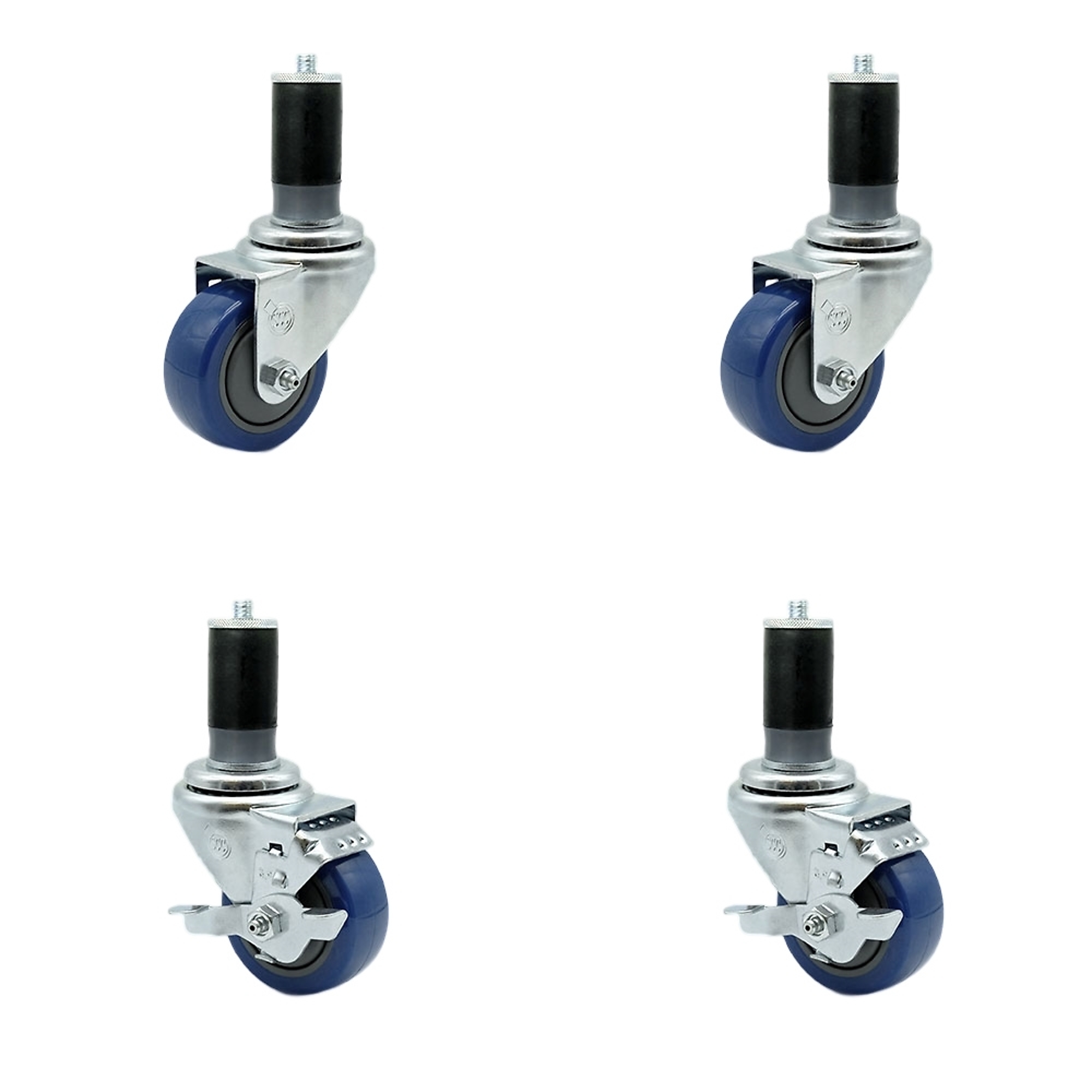 Service Caster, 3 1/2Inch x 1 1/4Inch Stem Casters, Wheel Diameter 3.5 in, Caster Type Swivel, Package (qty.) 4, Model SCC-EX20S3514-PPUB-BLU-2-TLB-2-