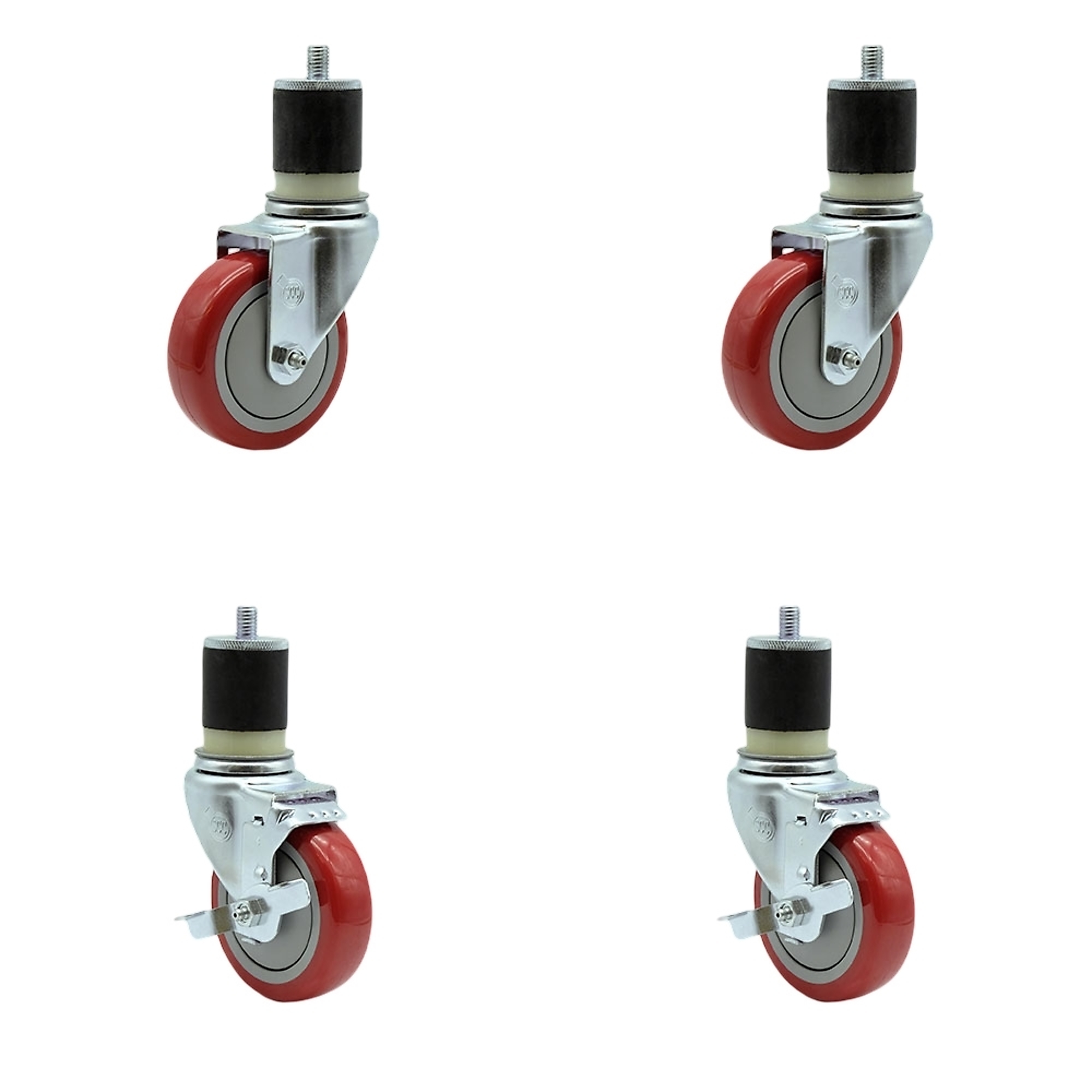 Service Caster, 4Inch x 1 1/4Inch Stem Casters, Wheel Diameter 4 in, Caster Type Swivel, Package (qty.) 4, Model SCC-EX20S414-PPUB-RED-2-TLB-2-MTG21