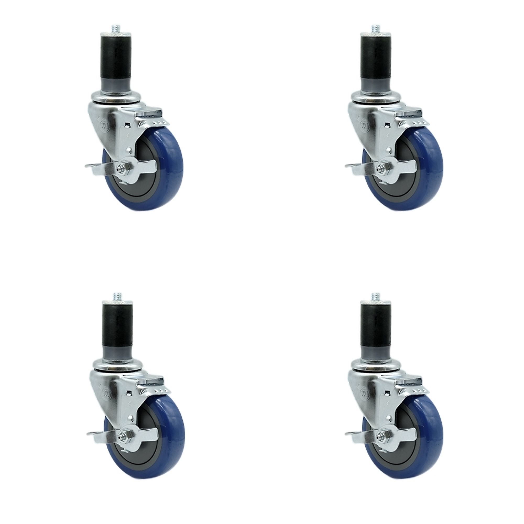 Service Caster, 4Inch x 1 1/4Inch Stem Casters, Wheel Diameter 4 in, Caster Type Rigid, Package (qty.) 4, Model SCC-EX20S414-PPUB-BLUE-TLB-MTG47-4