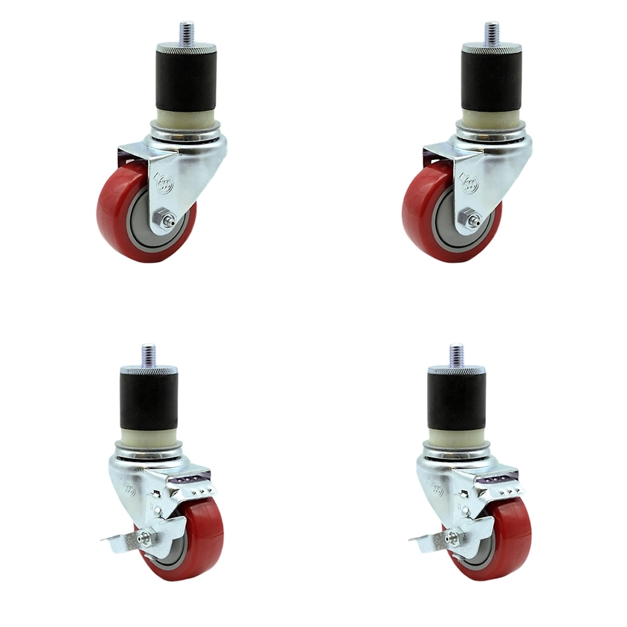 Service Caster, 3Inch x 1 1/4Inch Stem Casters, Wheel Diameter 3 in, Caster Type Swivel, Package (qty.) 4, Model SCC-EX20S314-PPUB-RED-2-TLB-2-MTG21