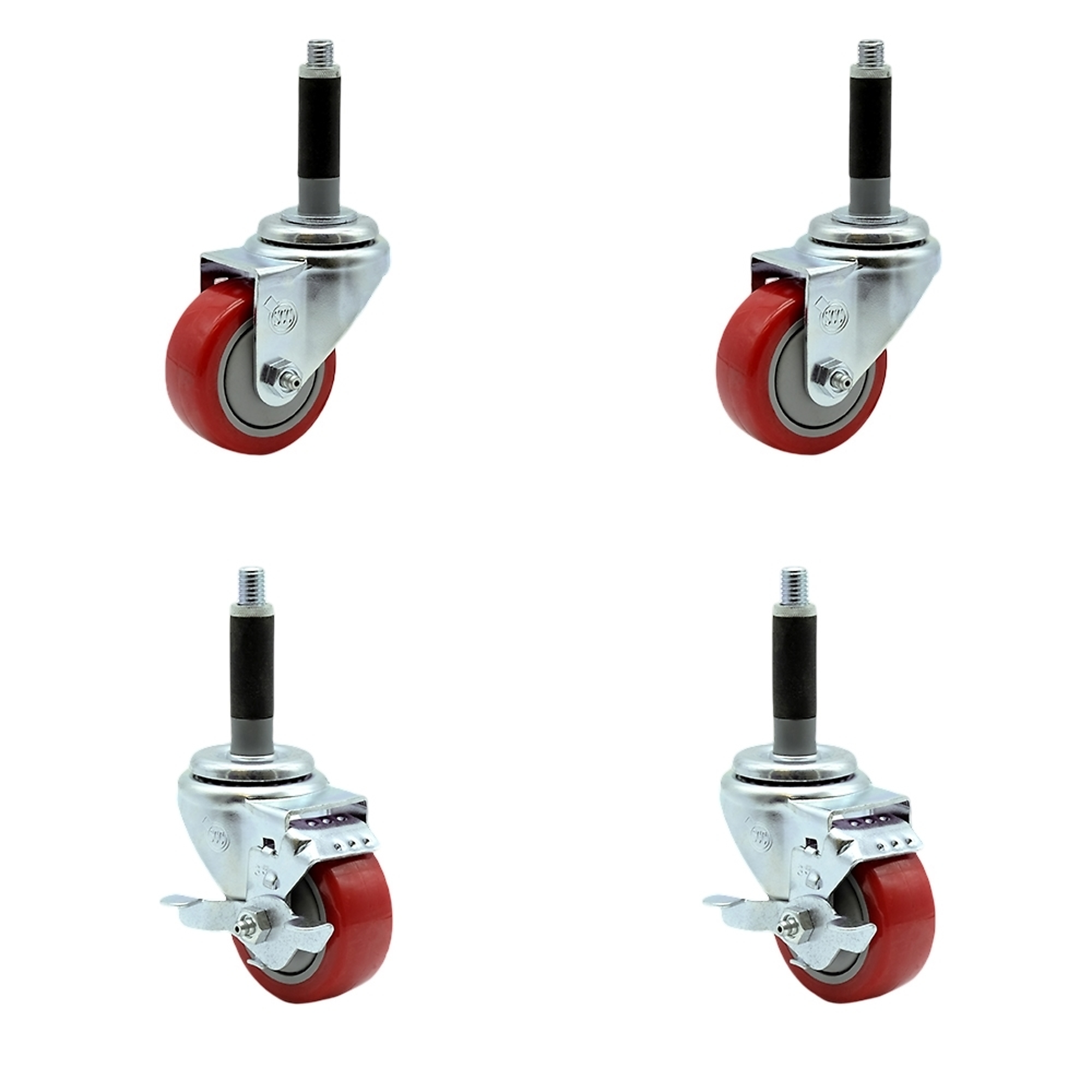 Service Caster, 3 1/2Inch x 1 1/4Inch Stem Casters, Wheel Diameter 3.5 in, Caster Type Swivel, Package (qty.) 4, Model SCC-EX20S3514-PPUB-RED-2-TLB-2-