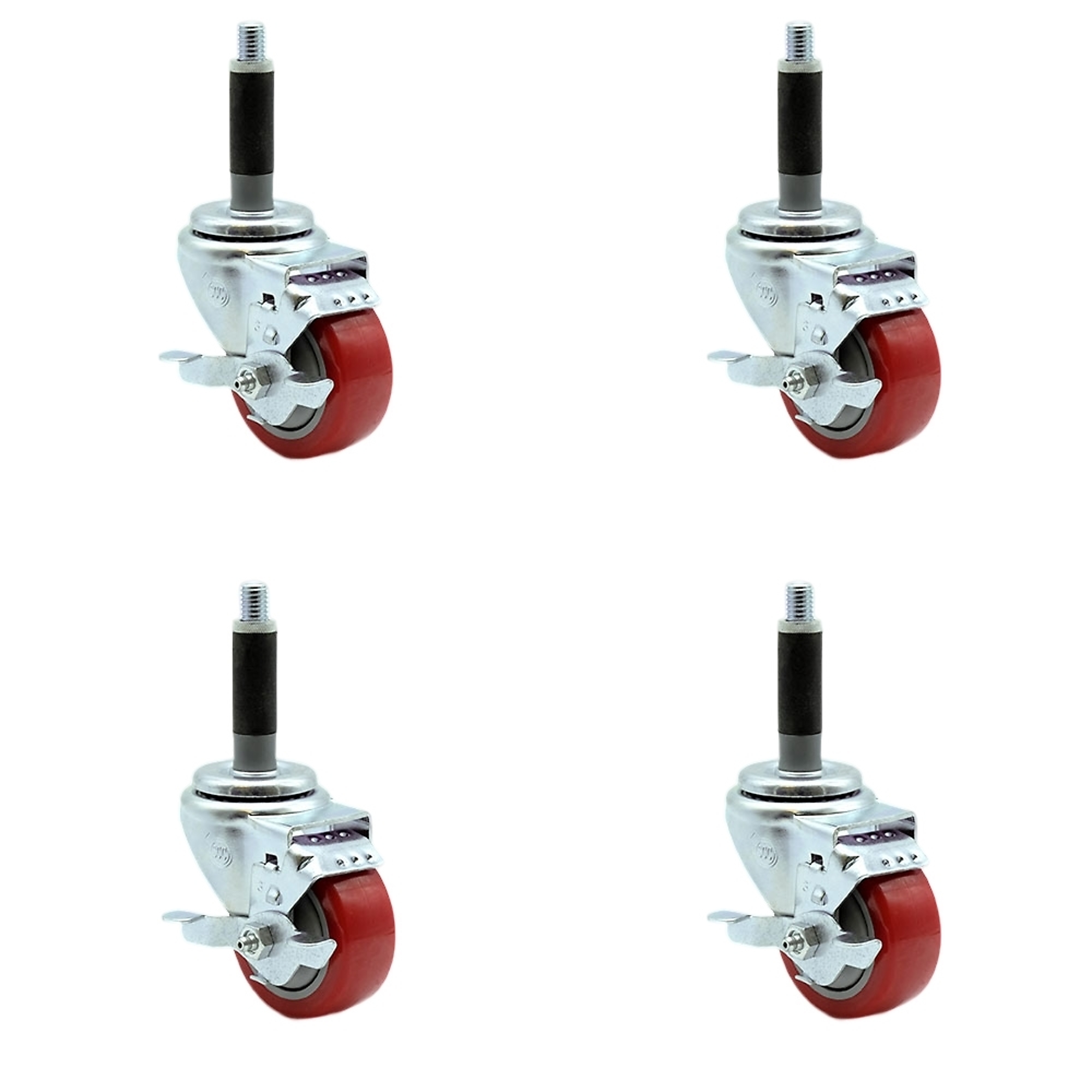 Service Caster, 3Inch x 1 1/4Inch Stem Casters, Wheel Diameter 3 in, Caster Type Rigid, Package (qty.) 4, Model SCC-EX20S314-PPUB-RED-TLB-MTG40-4