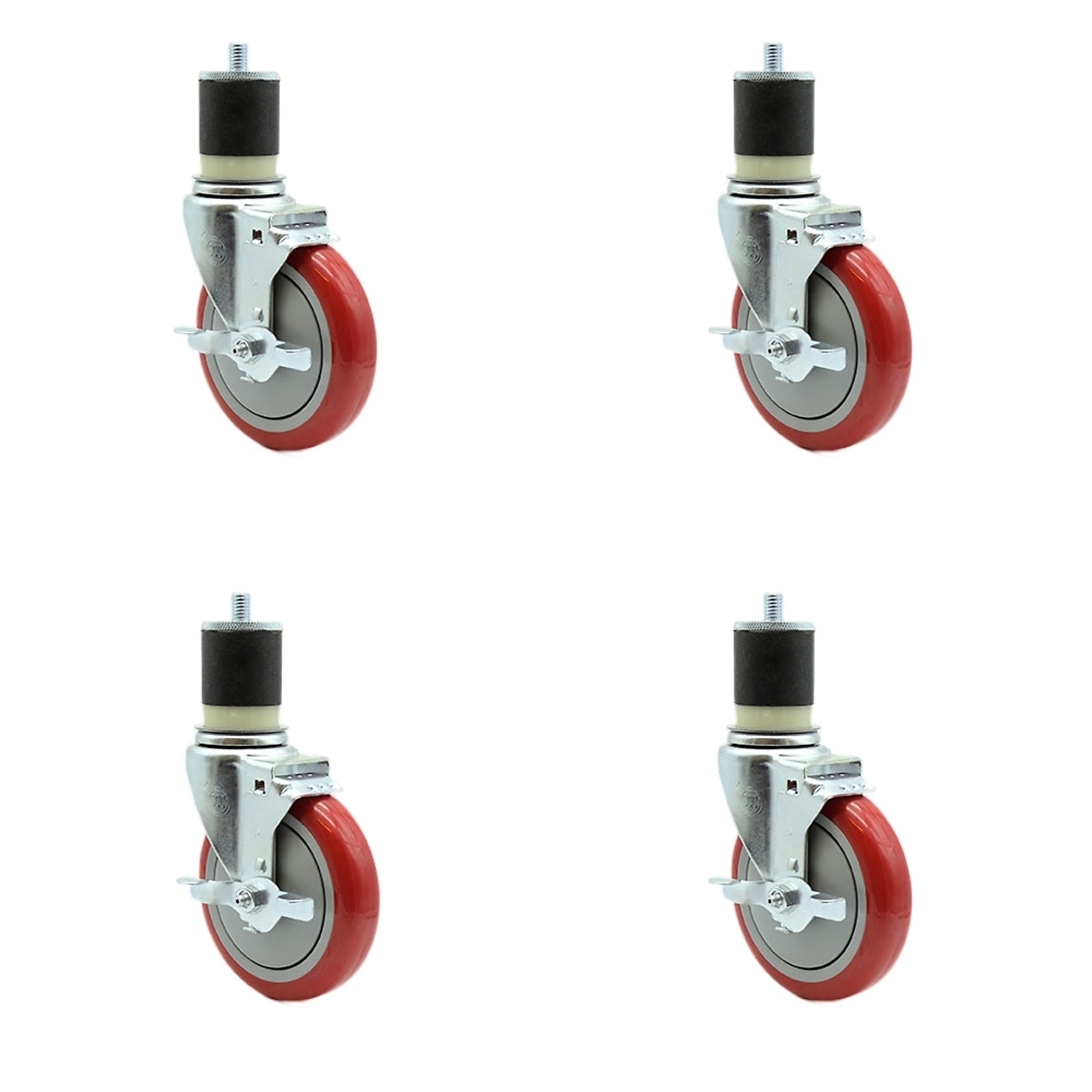 Service Caster, 5Inch x 1 1/4Inch Stem Casters, Wheel Diameter 5 in, Caster Type Rigid, Package (qty.) 4, Model SCC-EX20S514-PPUB-RED-TLB-MTG21-4