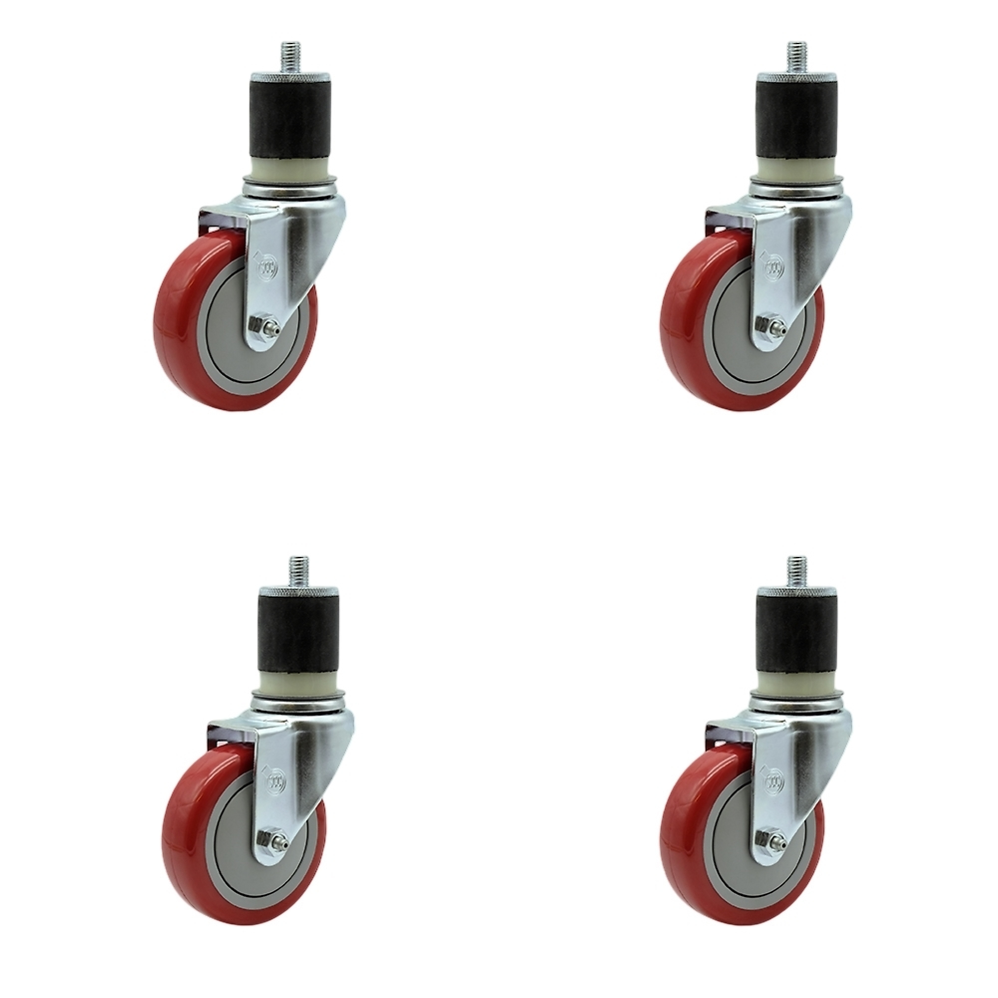 Service Caster, 4Inch x 1 1/4Inch Stem Casters, Wheel Diameter 4 in, Caster Type Rigid, Package (qty.) 4, Model SCC-EX20S414-PPUB-RED-MTG21-4