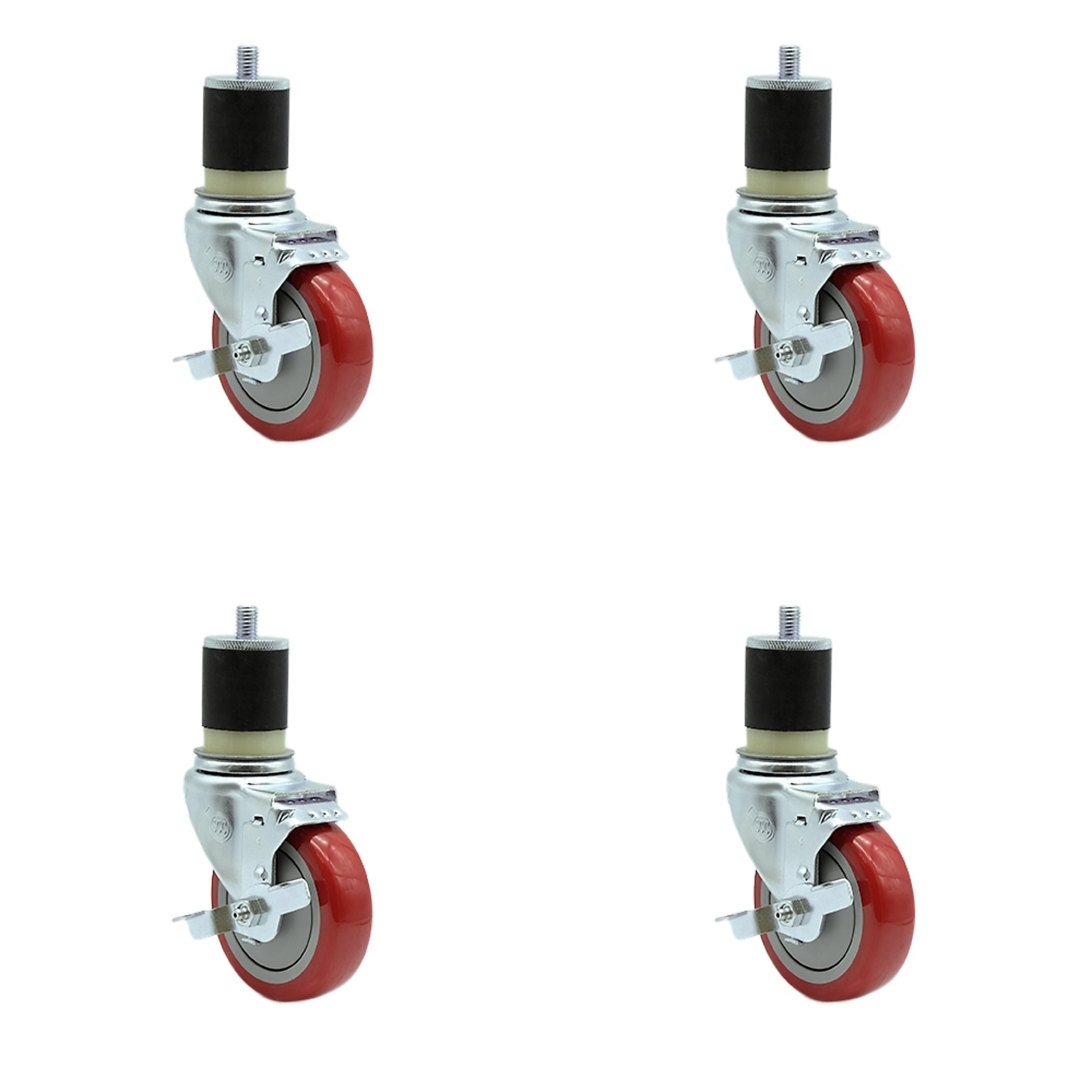 Service Caster, 4Inch x 1 1/4Inch Stem Casters, Wheel Diameter 4 in, Caster Type Rigid, Package (qty.) 4, Model SCC-EX20S414-PPUB-RED-TLB-MTG21-4