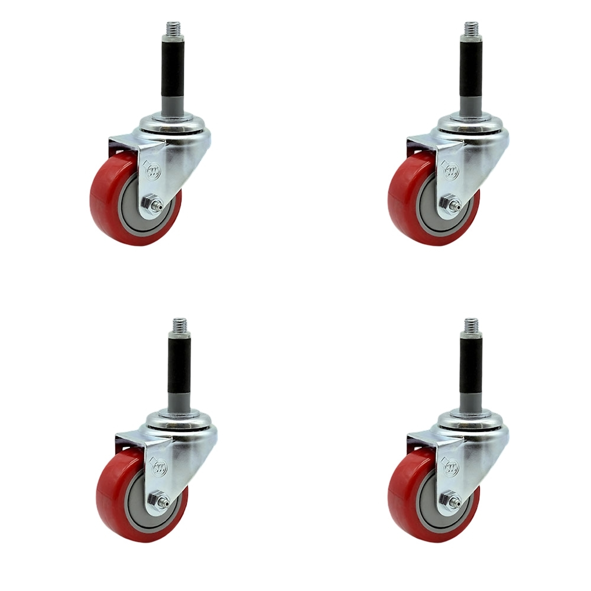 Service Caster, 3Inch x 1 1/4Inch Stem Casters, Wheel Diameter 3 in, Caster Type Rigid, Package (qty.) 4, Model SCC-EX20S314-PPUB-RED-MTG40-4