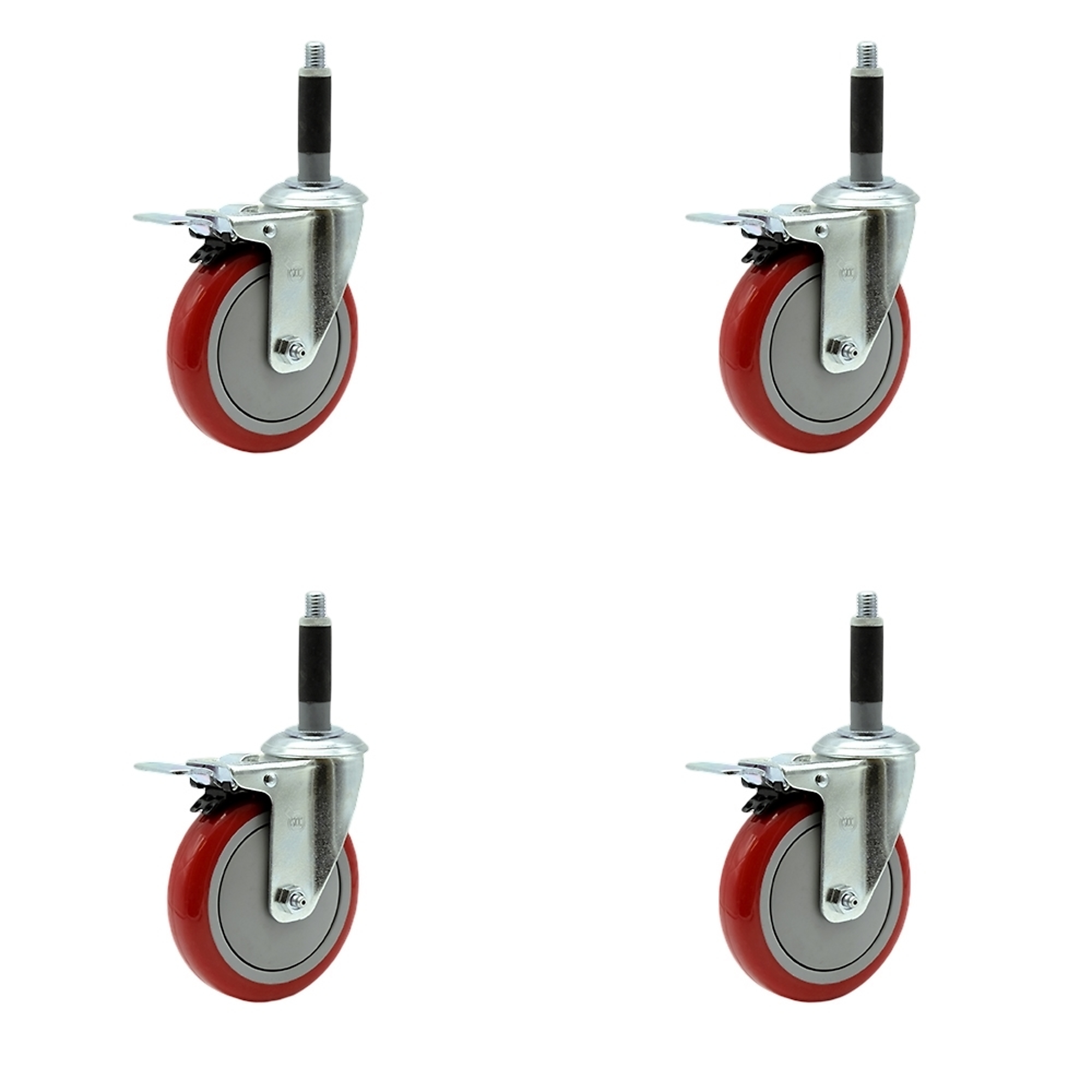 Service Caster, 5Inch x 1 1/4Inch Stem Caster, Wheel Diameter 5 in, Caster Type Rigid, Package (qty.) 4, Model SCC-TTLEX20S514-PPUB-RED-MTG40-4