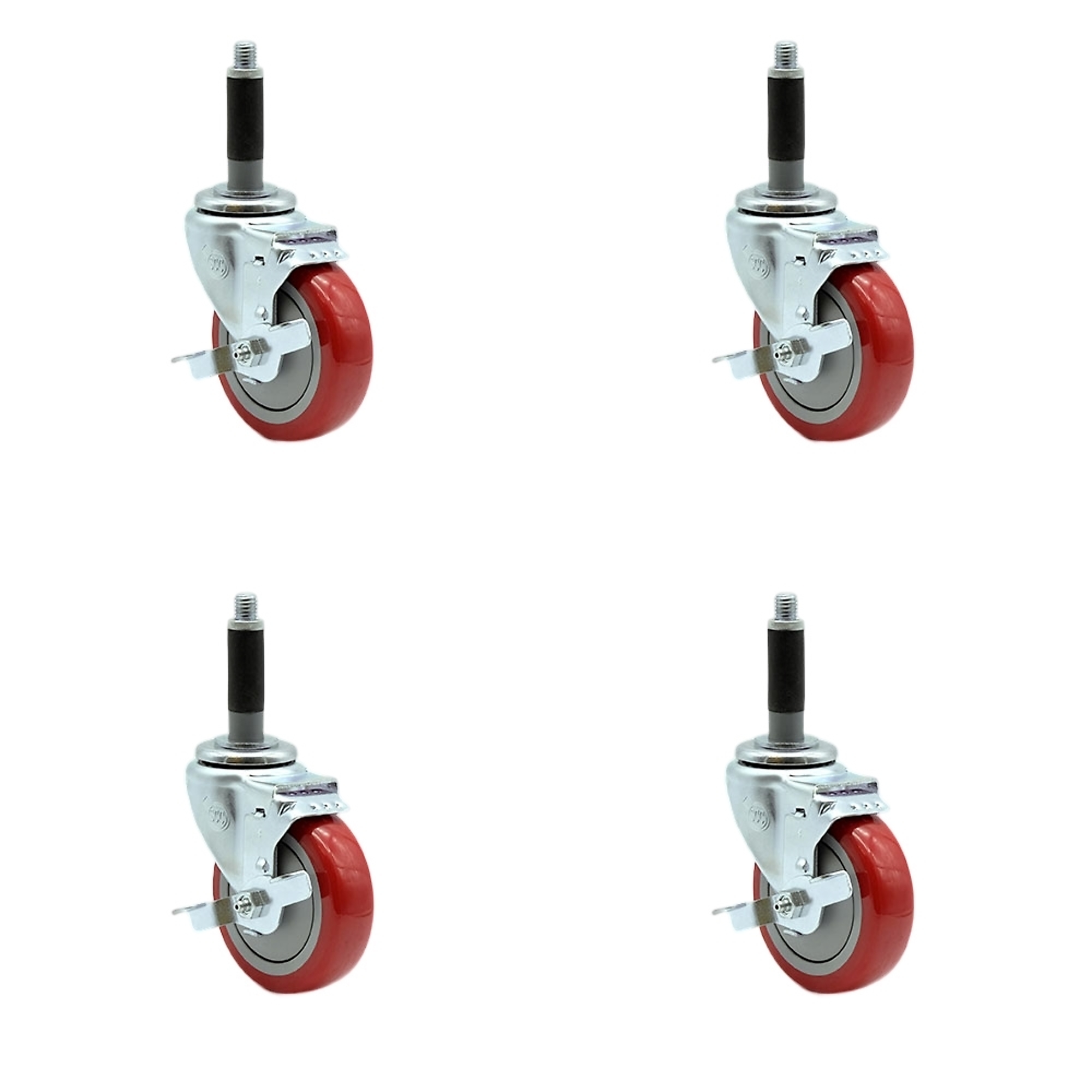 Service Caster, 4Inch x 1 1/4Inch Stem Casters, Wheel Diameter 4 in, Caster Type Rigid, Package (qty.) 4, Model SCC-EX20S414-PPUB-RED-TLB-MTG40-4