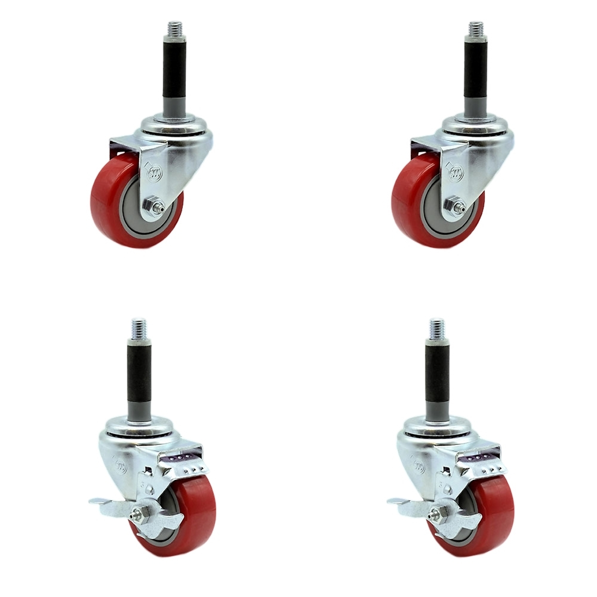 Service Caster, 3Inch x 1 1/4Inch Stem Casters, Wheel Diameter 3 in, Caster Type Swivel, Package (qty.) 4, Model SCC-EX20S314-PPUB-RED-2-TLB-2-MTG40