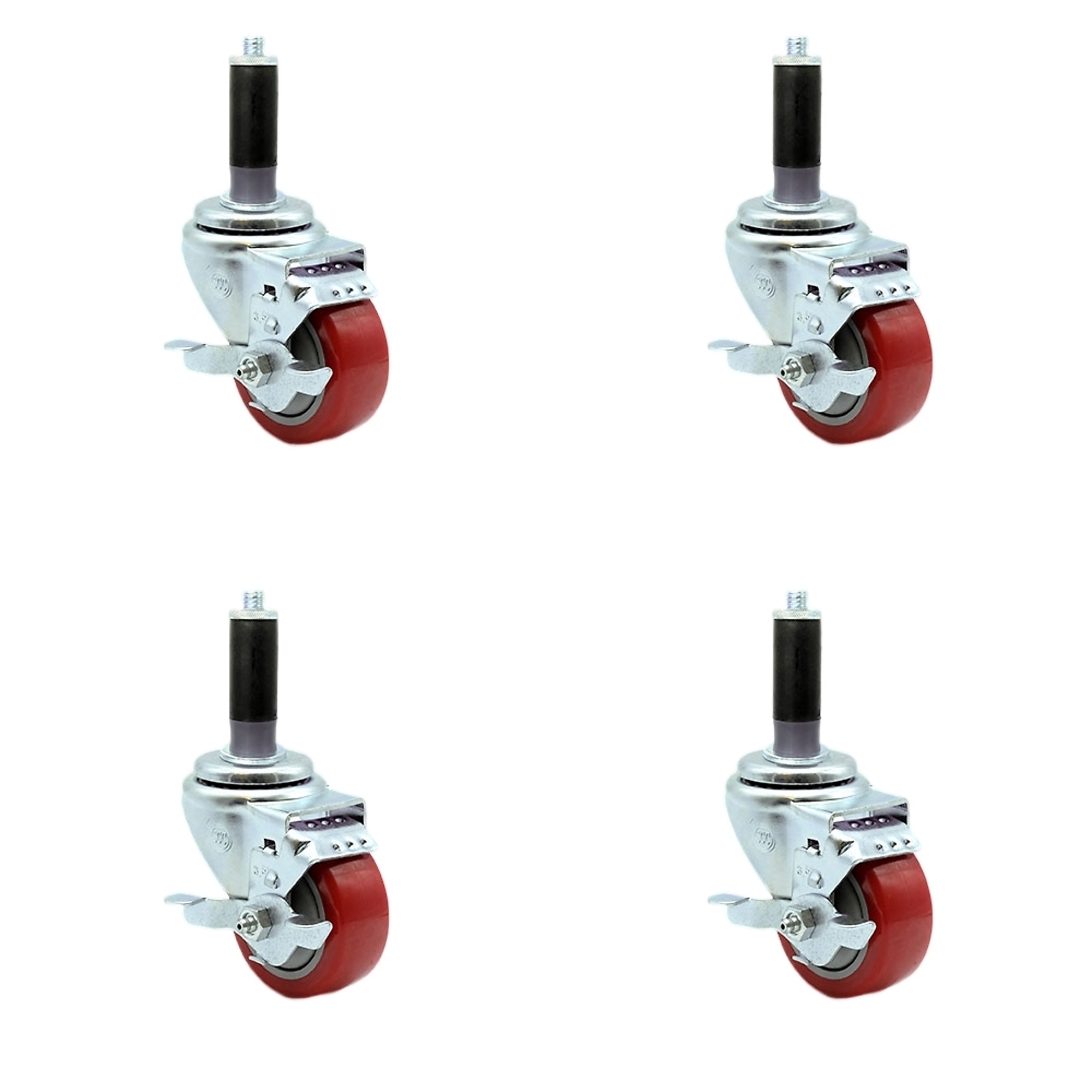 Service Caster, 3 1/2Inch x 1 1/4Inch Stem Casters, Wheel Diameter 3.5 in, Caster Type Rigid, Package (qty.) 4, Model SCC-EX20S3514-PPUB-RED-TLB-MTG41