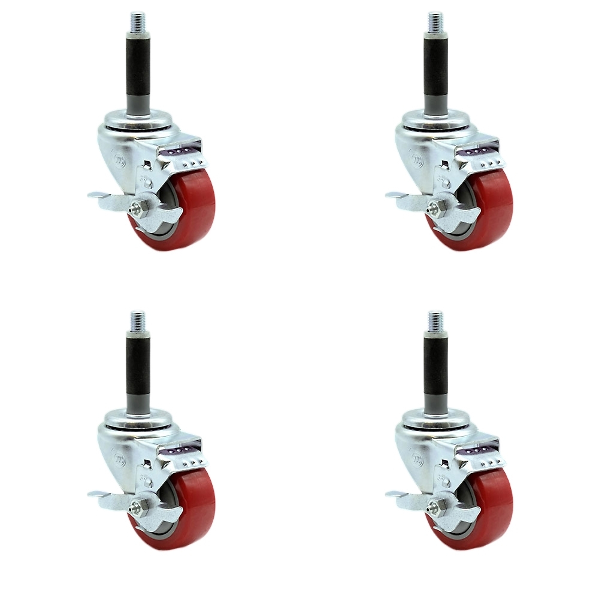 Service Caster, 3 1/2Inch x 1 1/4Inch Stem Casters, Wheel Diameter 3.5 in, Caster Type Rigid, Package (qty.) 4, Model SCC-EX20S3514-PPUB-RED-TLB-MTG40